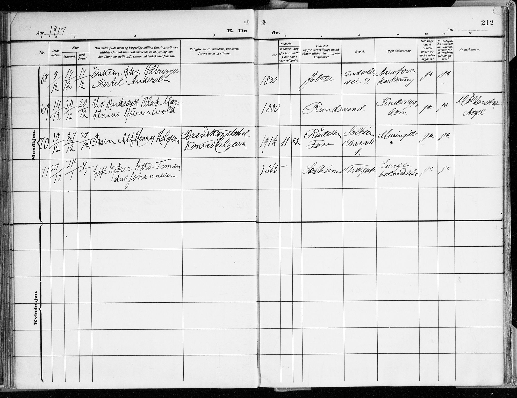 Årstad Sokneprestembete, AV/SAB-A-79301/H/Haa/L0003: Parish register (official) no. A 3, 1914-1919, p. 212