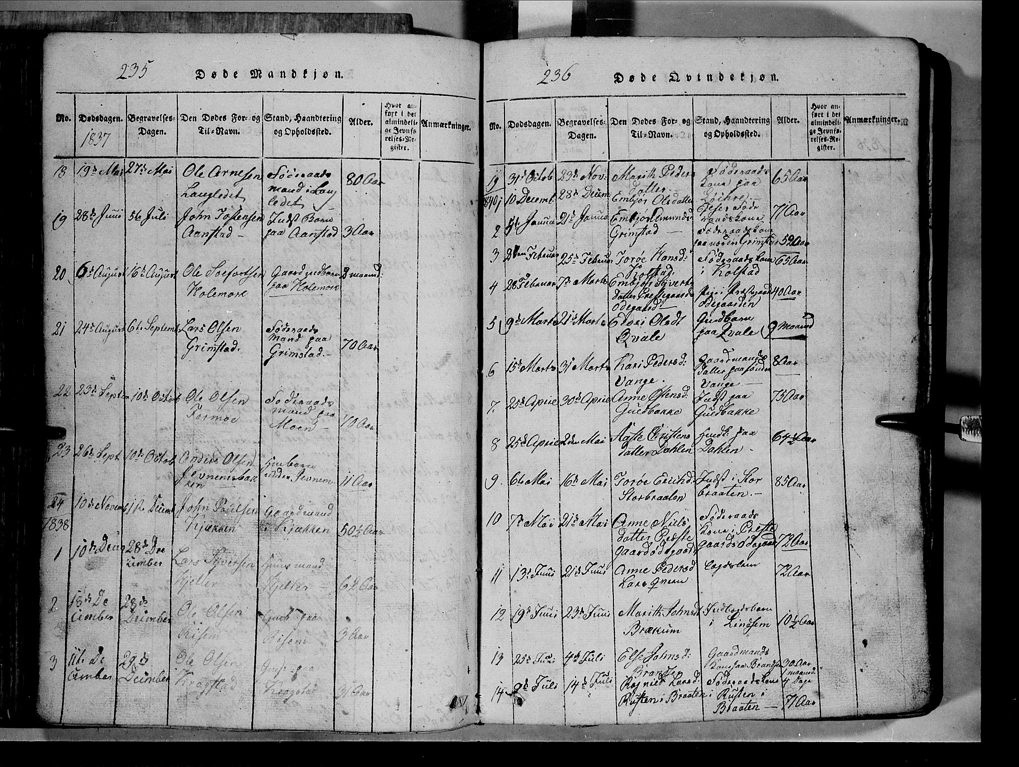 Lom prestekontor, SAH/PREST-070/L/L0003: Parish register (copy) no. 3, 1815-1844, p. 235-236