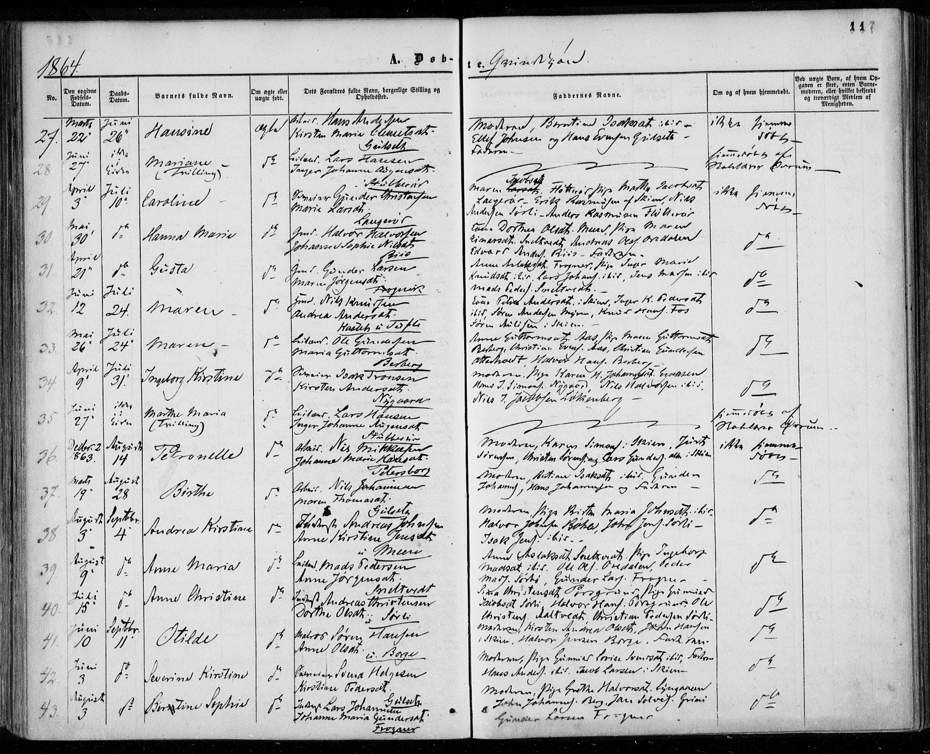 Gjerpen kirkebøker, AV/SAKO-A-265/F/Fa/L0008a: Parish register (official) no. I 8A, 1857-1871, p. 117