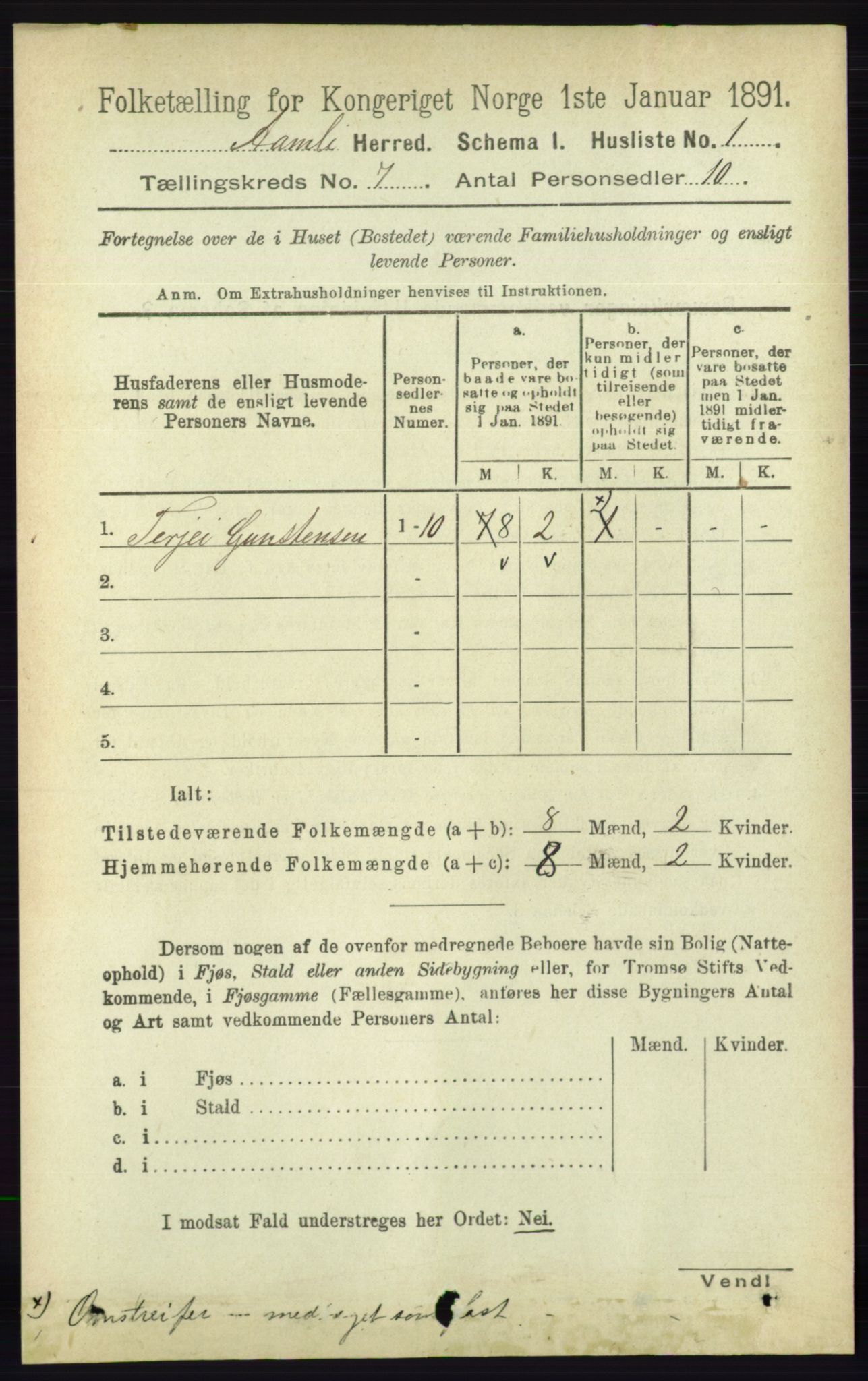 RA, 1891 census for 0929 Åmli, 1891, p. 916