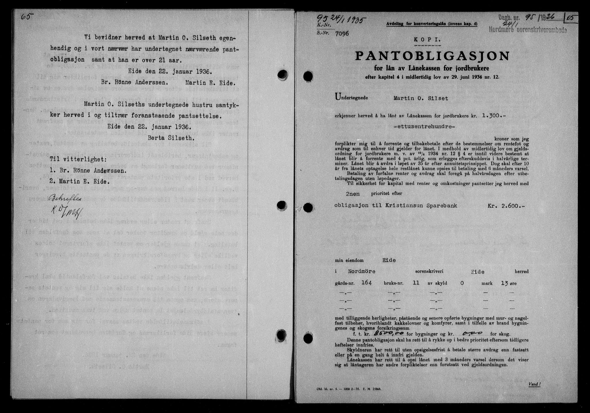 Nordmøre sorenskriveri, AV/SAT-A-4132/1/2/2Ca/L0087: Mortgage book no. 77, 1935-1936, Deed date: 24.01.1936