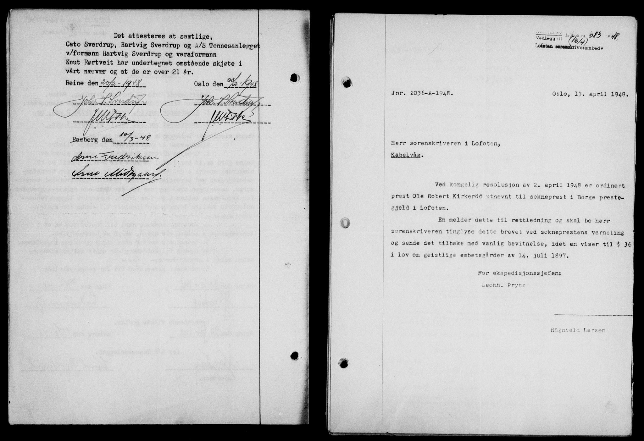 Lofoten sorenskriveri, SAT/A-0017/1/2/2C/L0018a: Mortgage book no. 18a, 1948-1948, Diary no: : 683/1948