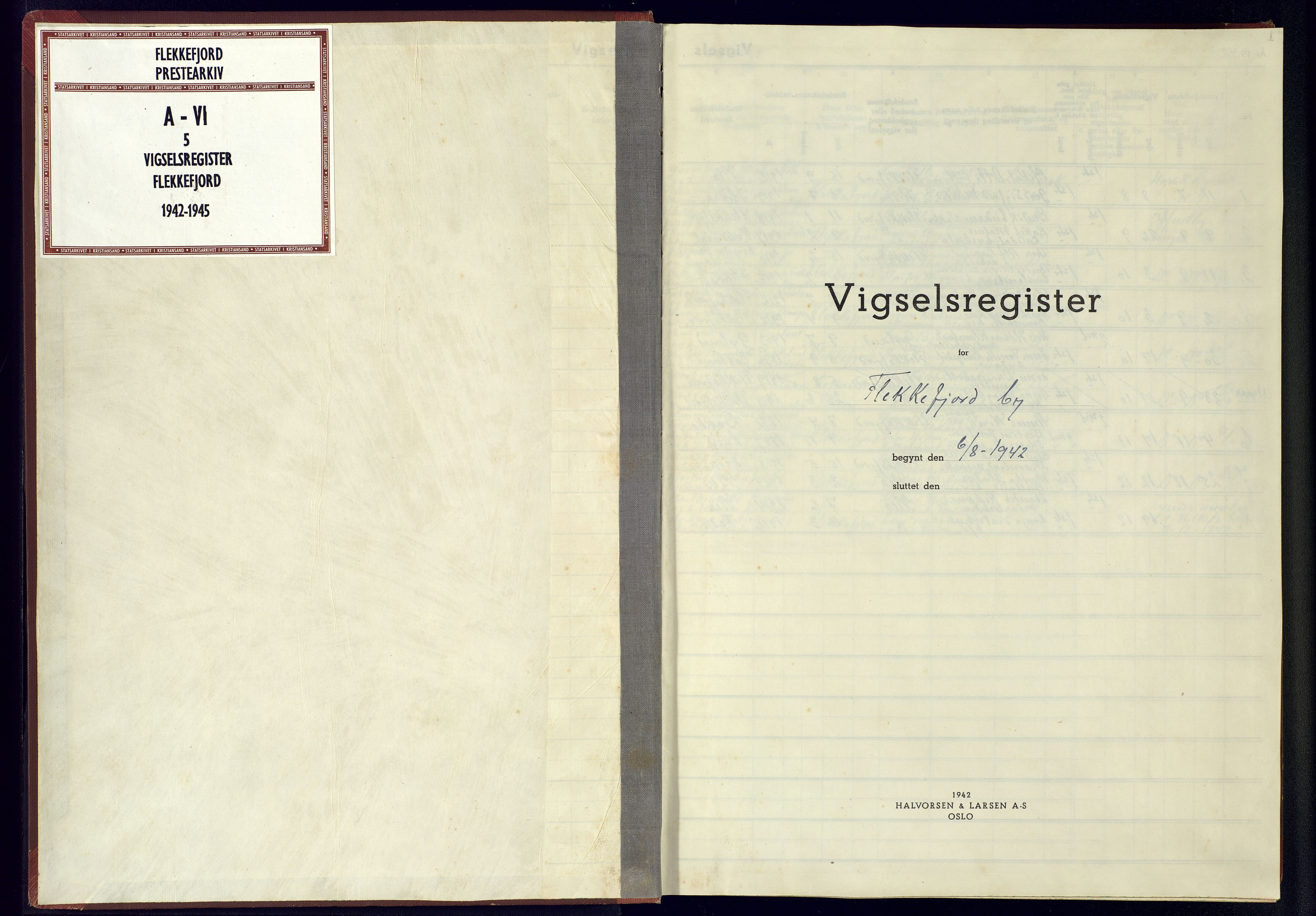 Flekkefjord sokneprestkontor, SAK/1111-0012/J/Jb/L0004: Marriage register no. A-VI-5, 1942-1945