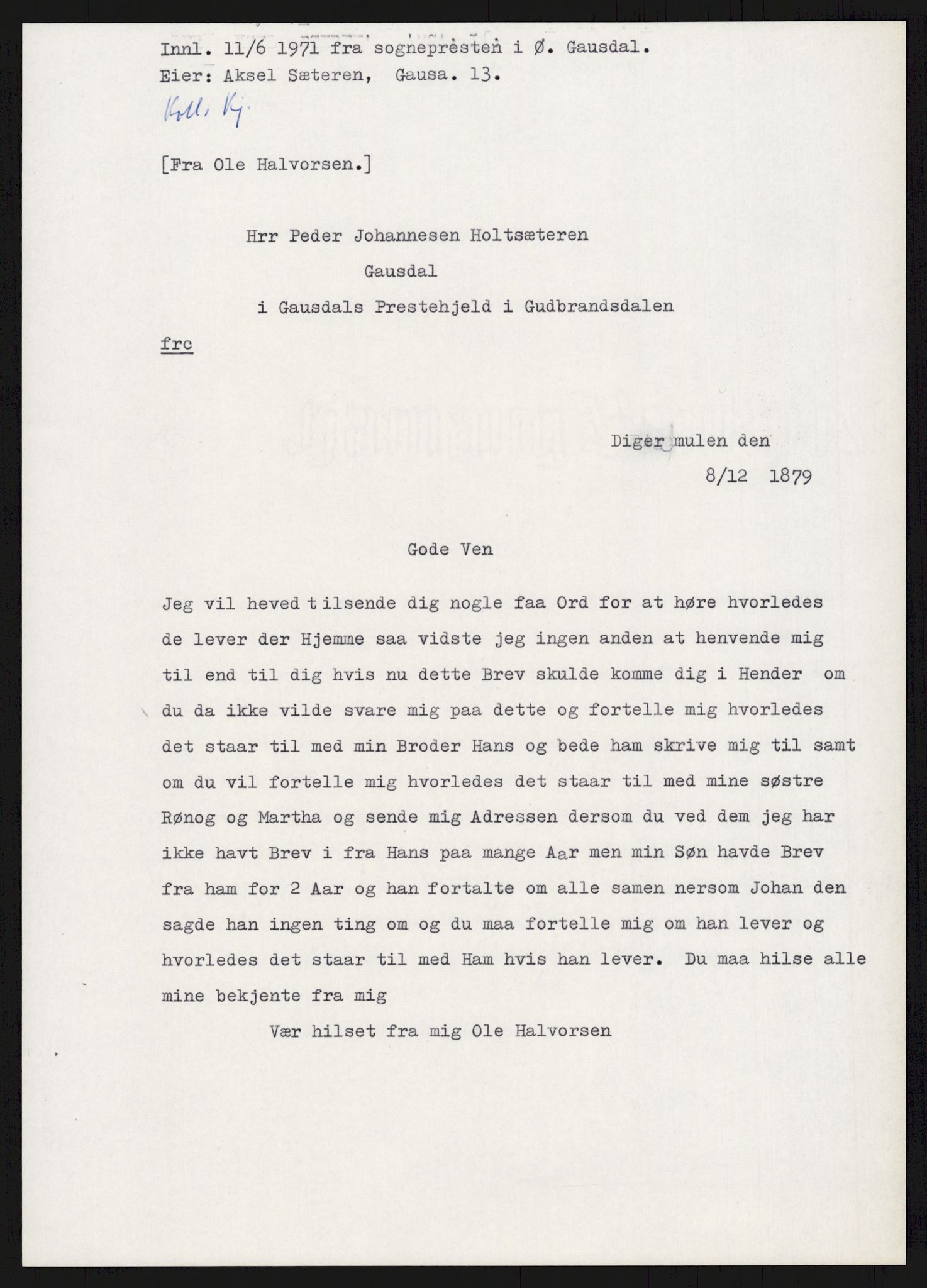 Samlinger til kildeutgivelse, Amerikabrevene, AV/RA-EA-4057/F/L0015: Innlån fra Oppland: Sæteren - Vigerust, 1838-1914, p. 107