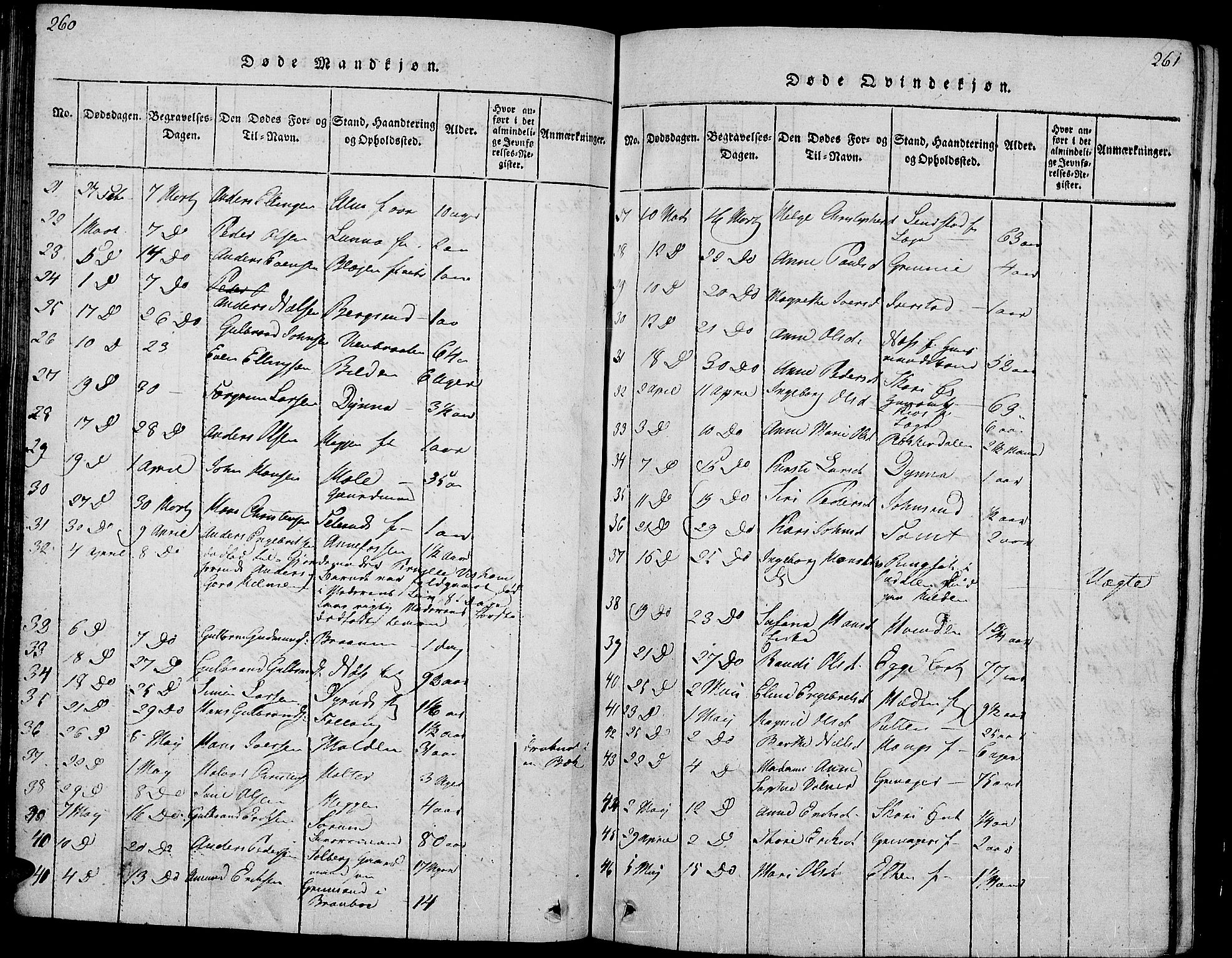 Gran prestekontor, AV/SAH-PREST-112/H/Ha/Hab/L0001: Parish register (copy) no. 1, 1815-1824, p. 260-261