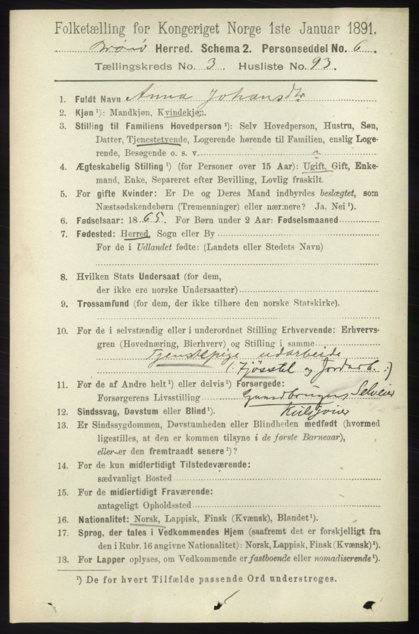 RA, 1891 census for 1814 Brønnøy, 1891, p. 1966