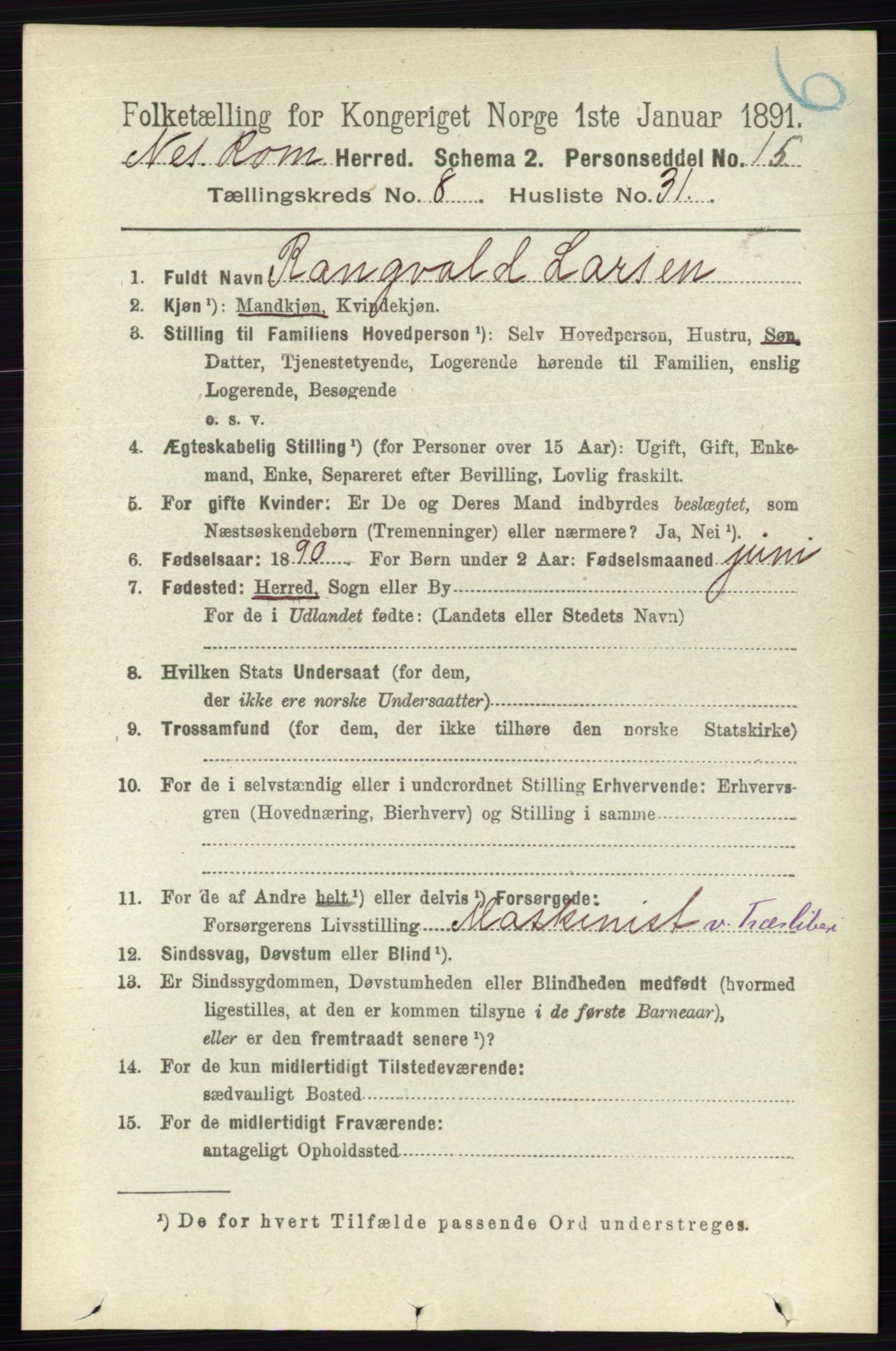 RA, 1891 census for 0236 Nes, 1891, p. 4792
