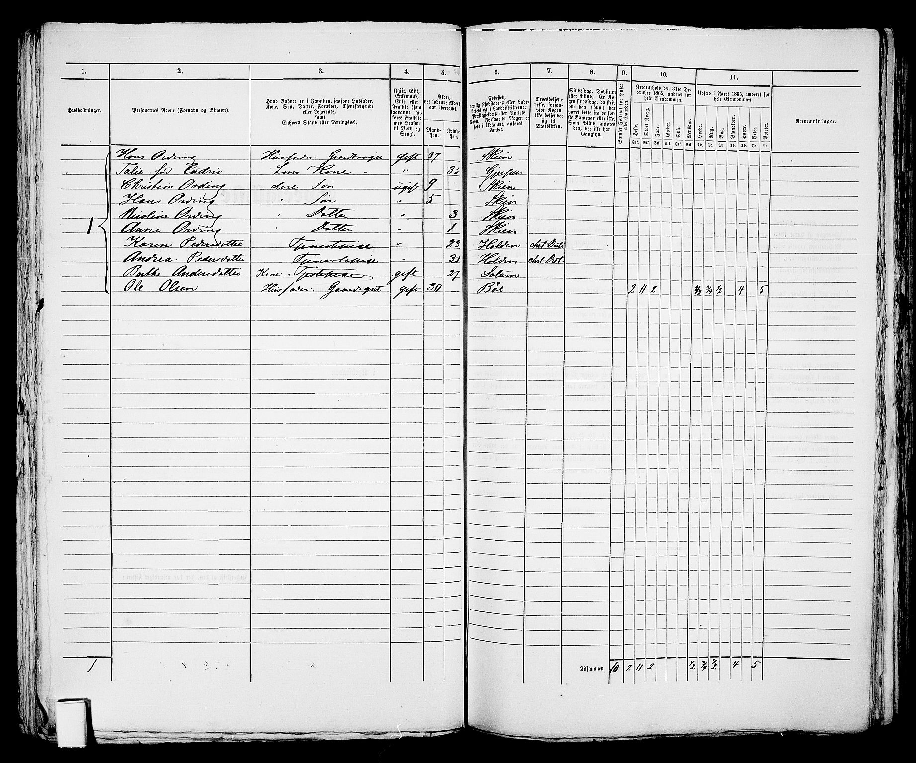 RA, 1865 census for Skien, 1865, p. 527