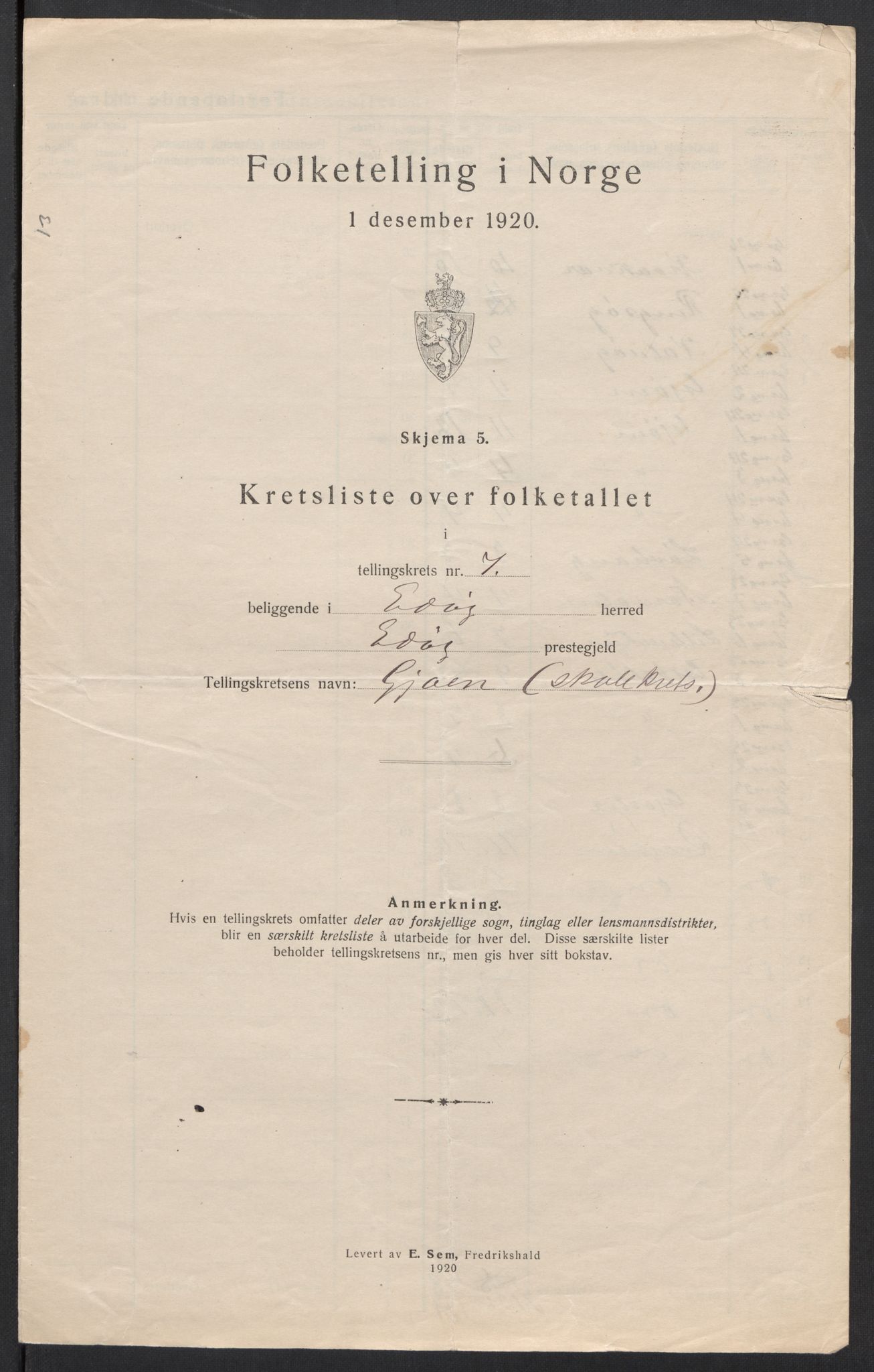 SAT, 1920 census for Edøy, 1920, p. 25