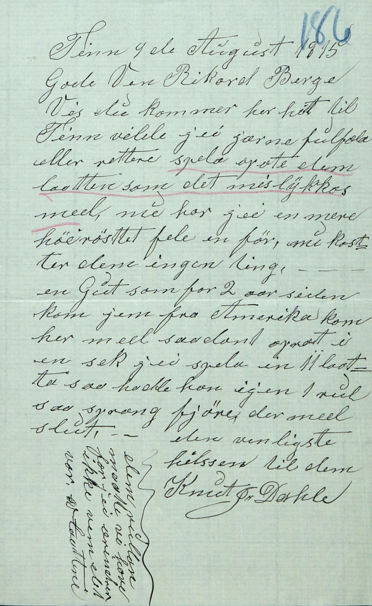 Rikard Berge, TEMU/TGM-A-1003/F/L0008/0012: 300-340 / 311 Brev, også viser og noen regler og rim. Skikker fra Valdres, 1913, p. 186