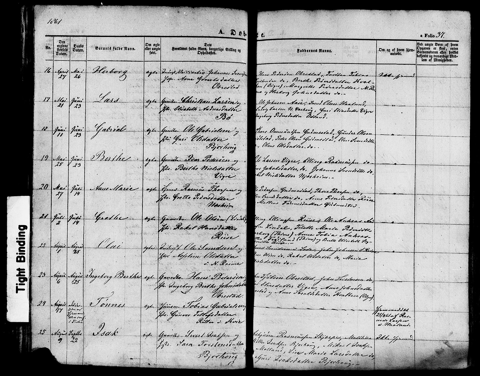 Hå sokneprestkontor, SAST/A-101801/001/30BA/L0008: Parish register (official) no. A 7, 1853-1878, p. 37