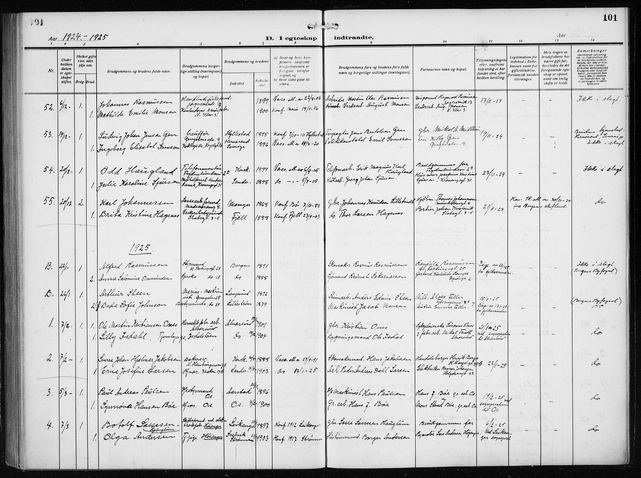 Mariakirken Sokneprestembete, AV/SAB-A-76901/H/Haa/L0015: Parish register (official) no. C 3, 1913-1927, p. 101