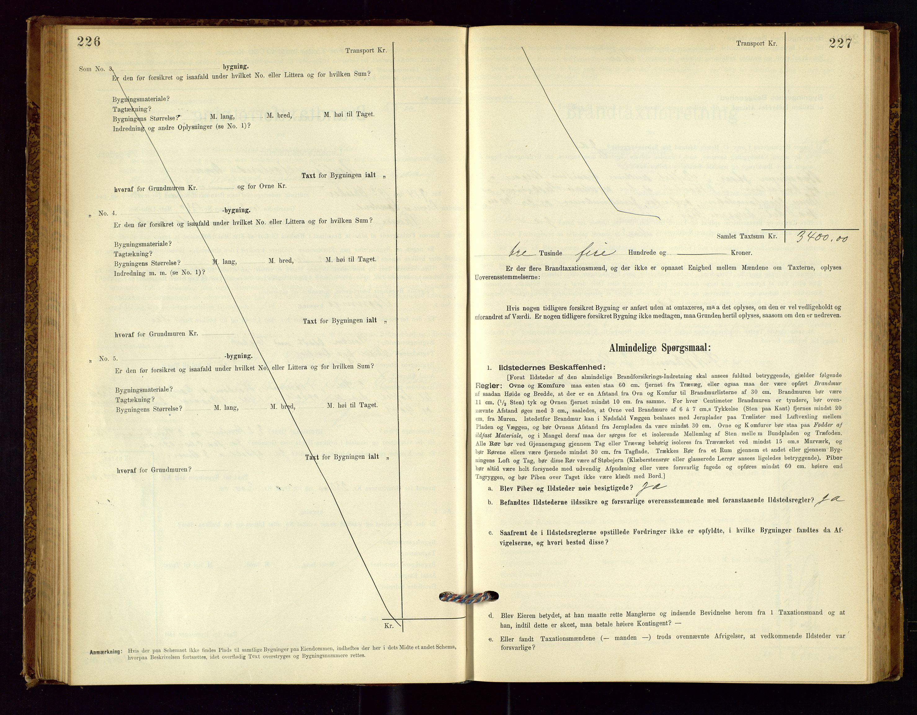 Time lensmannskontor, AV/SAST-A-100420/Gob/L0001: Branntakstprotokoll, 1896-1914, p. 226-227