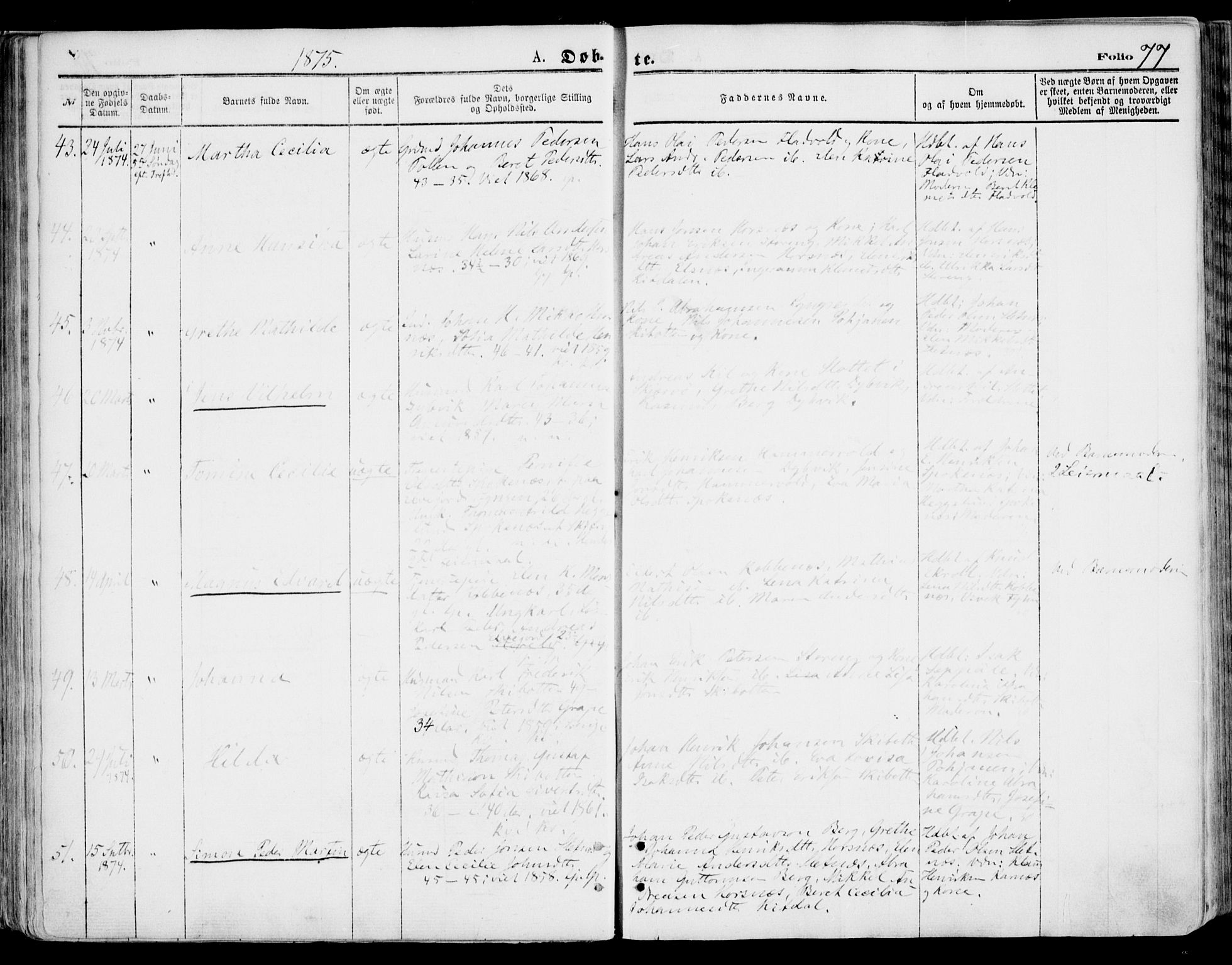 Lyngen sokneprestembete, AV/SATØ-S-1289/H/He/Hea/L0006kirke: Parish register (official) no. 6, 1870-1878, p. 77