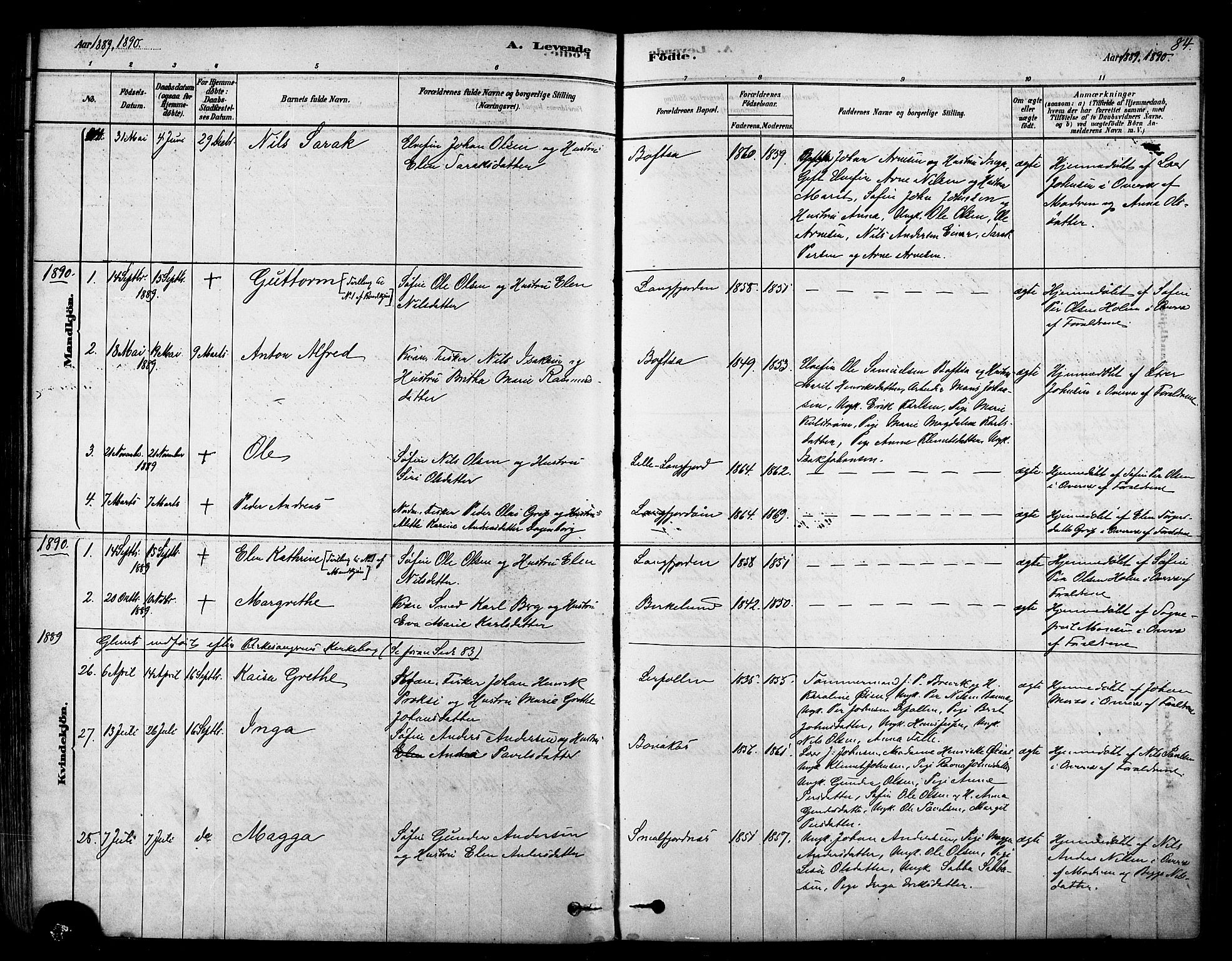 Tana sokneprestkontor, SATØ/S-1334/H/Ha/L0004kirke: Parish register (official) no. 4, 1878-1891, p. 84