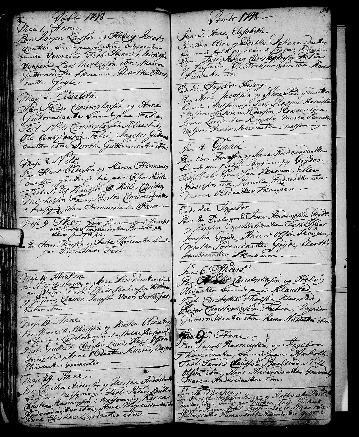 Stokke kirkebøker, AV/SAKO-A-320/F/Fa/L0002: Parish register (official) no. I 2, 1732-1770, p. 54