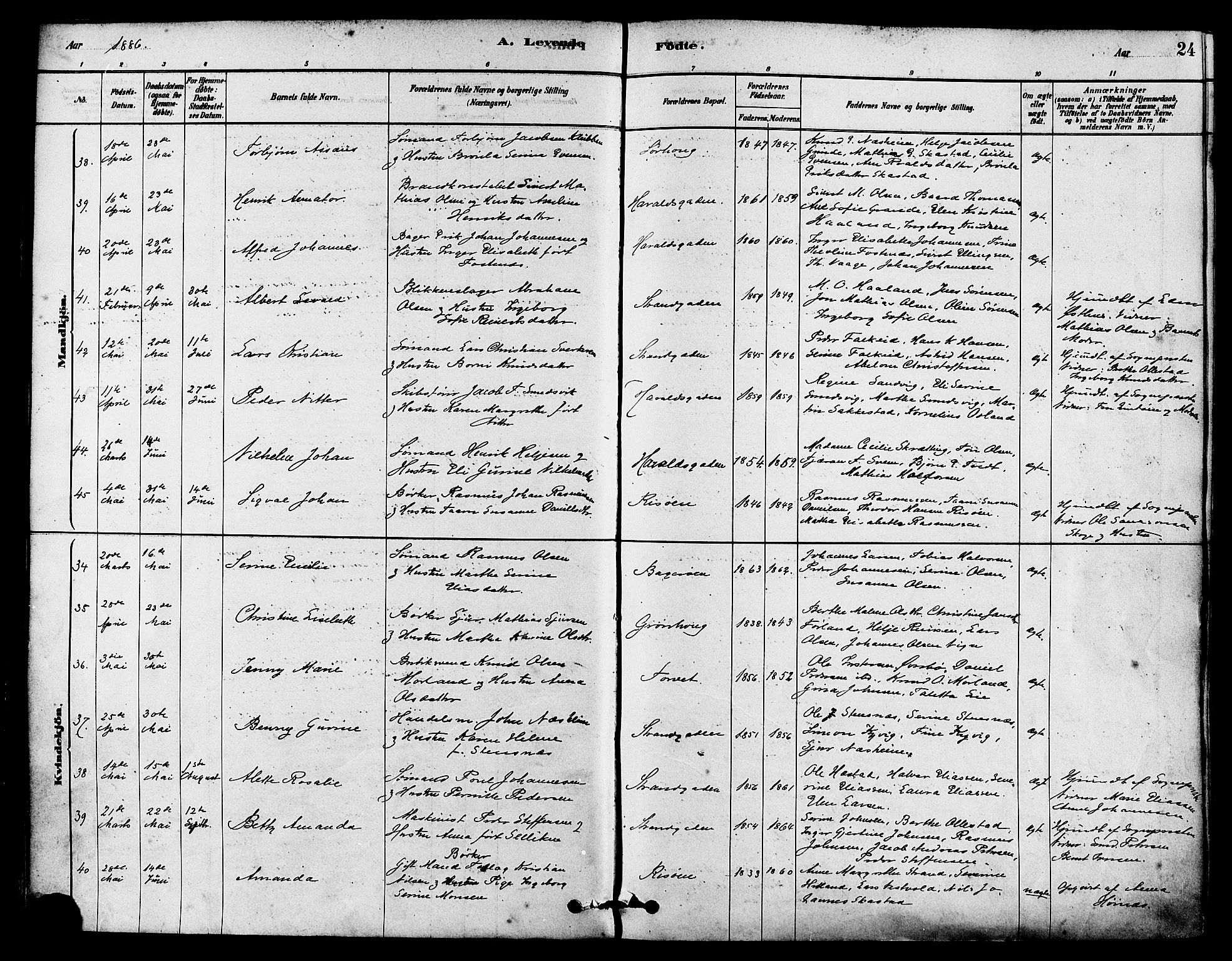 Haugesund sokneprestkontor, AV/SAST-A -101863/H/Ha/Haa/L0003: Parish register (official) no. A 3, 1885-1890, p. 24