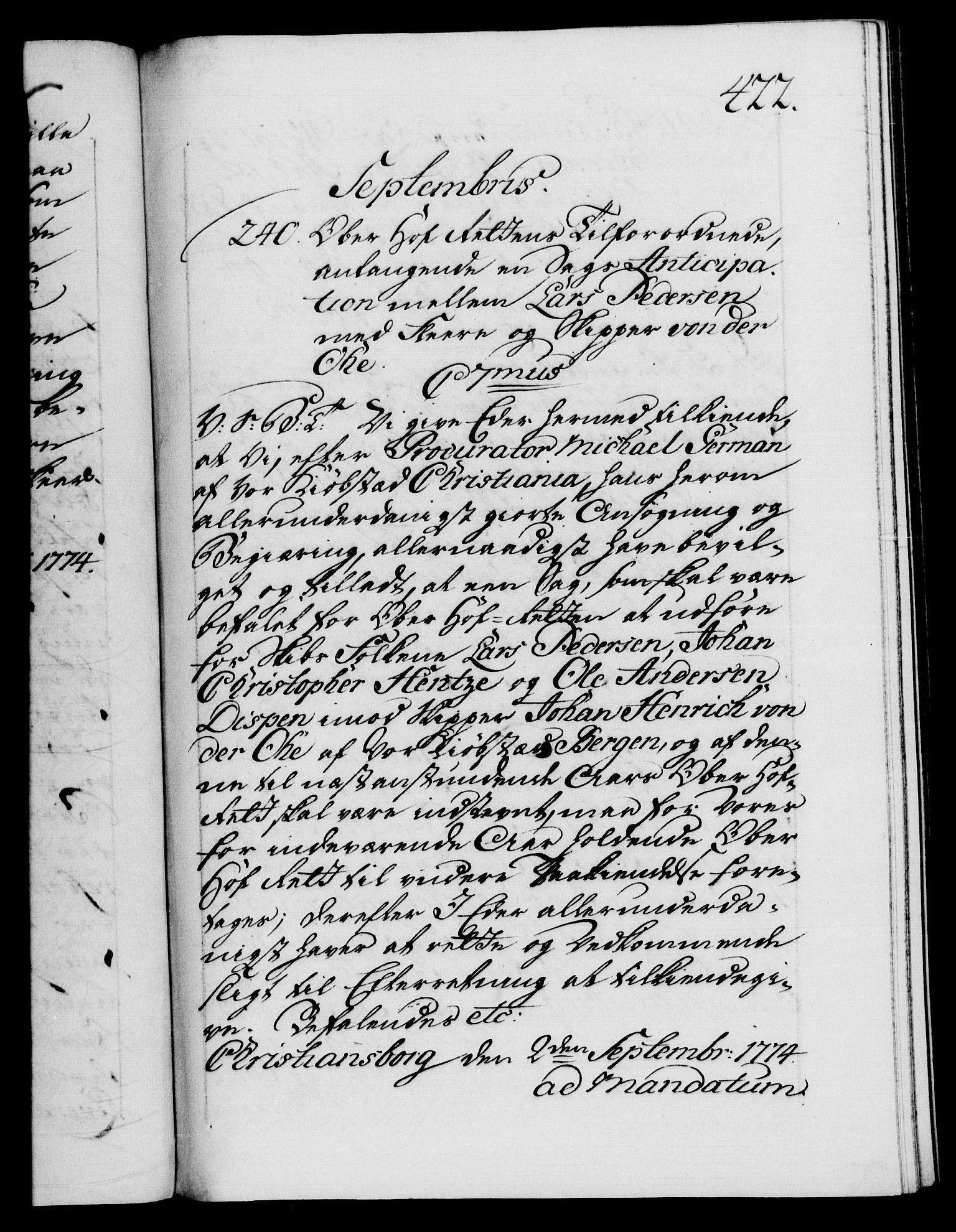 Danske Kanselli 1572-1799, RA/EA-3023/F/Fc/Fca/Fcab/L0041: Norske tegnelser, 1773-1776, p. 422a