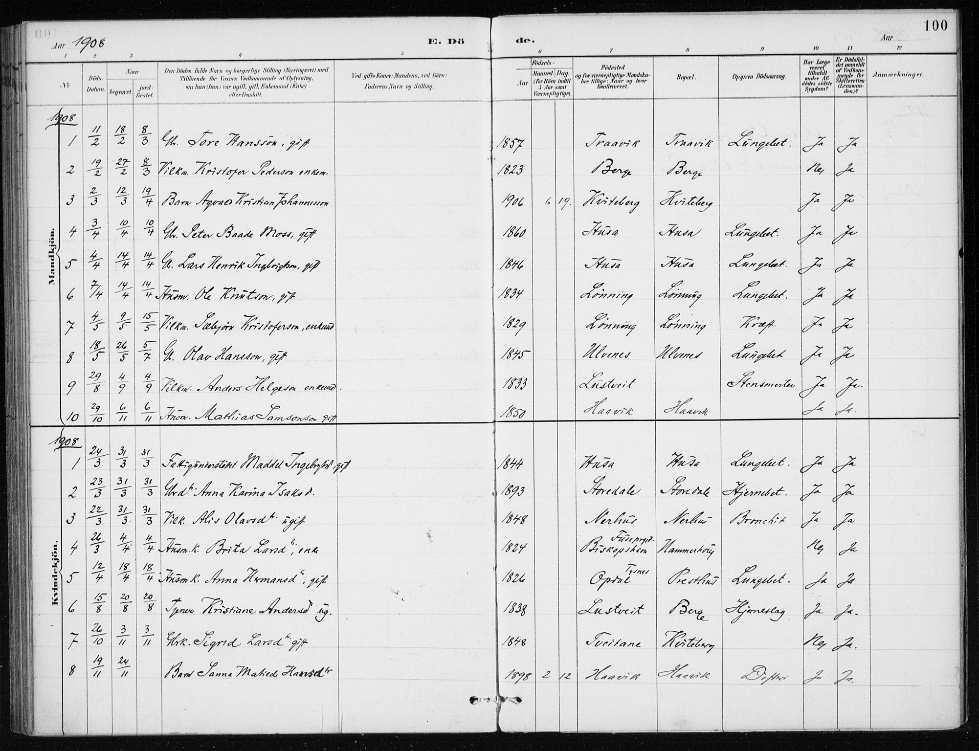 Kvinnherad sokneprestembete, SAB/A-76401/H/Haa: Parish register (official) no. E 1, 1887-1912, p. 100