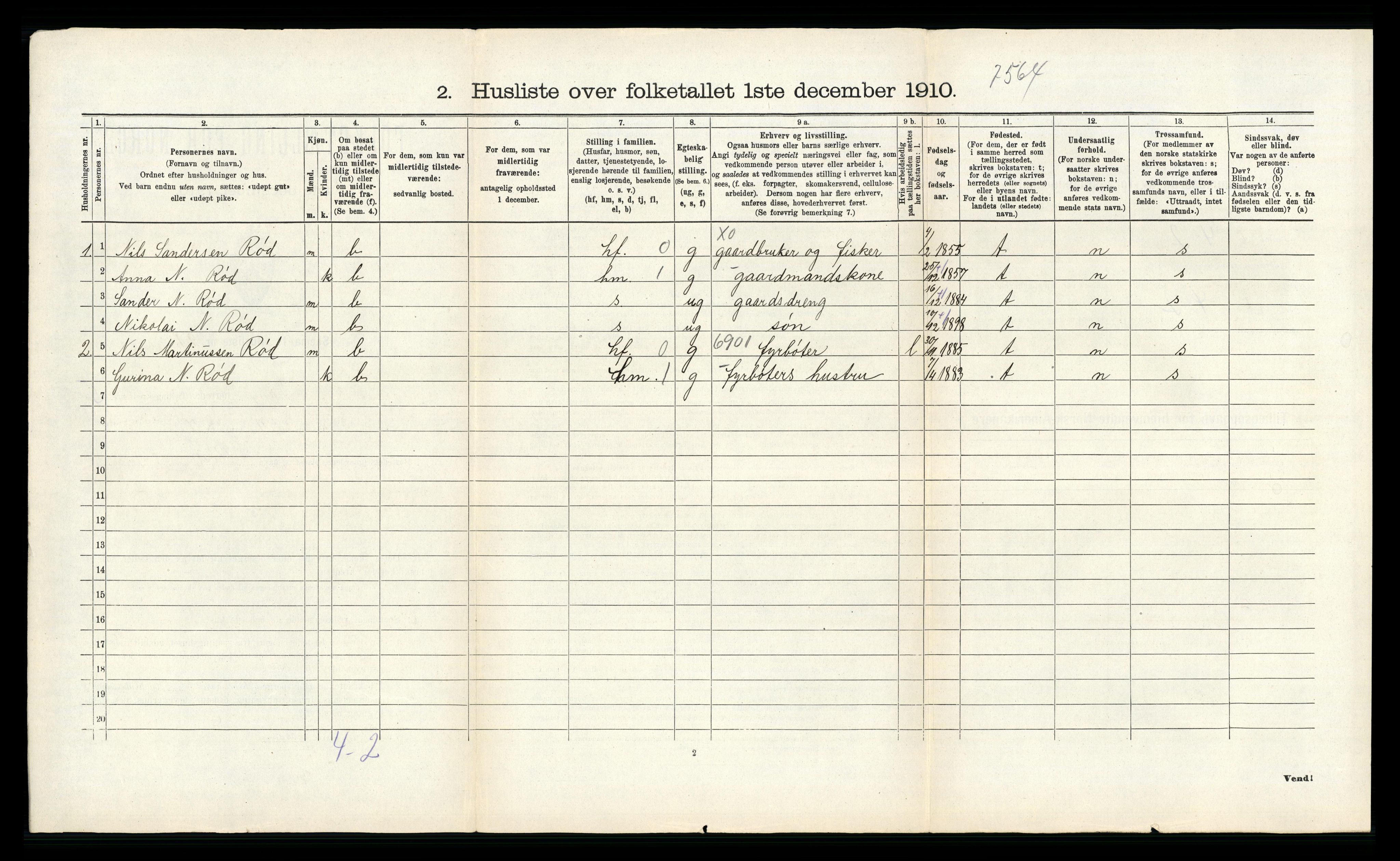 RA, 1910 census for Fana, 1910, p. 592