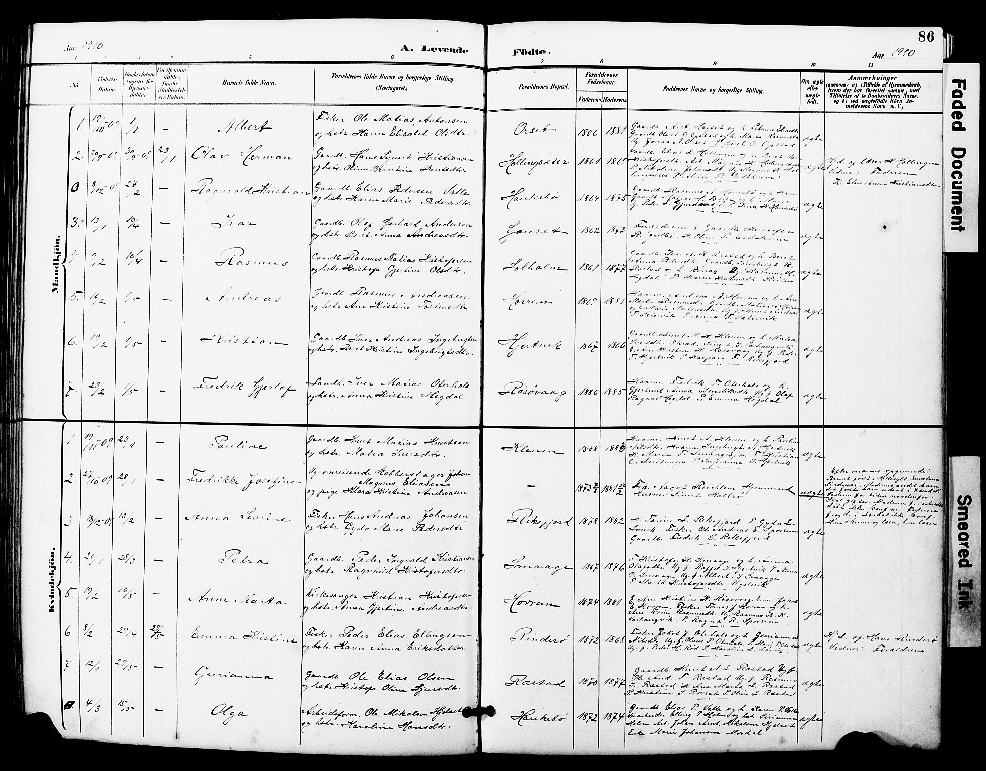 Ministerialprotokoller, klokkerbøker og fødselsregistre - Møre og Romsdal, SAT/A-1454/560/L0725: Parish register (copy) no. 560C02, 1895-1930, p. 86