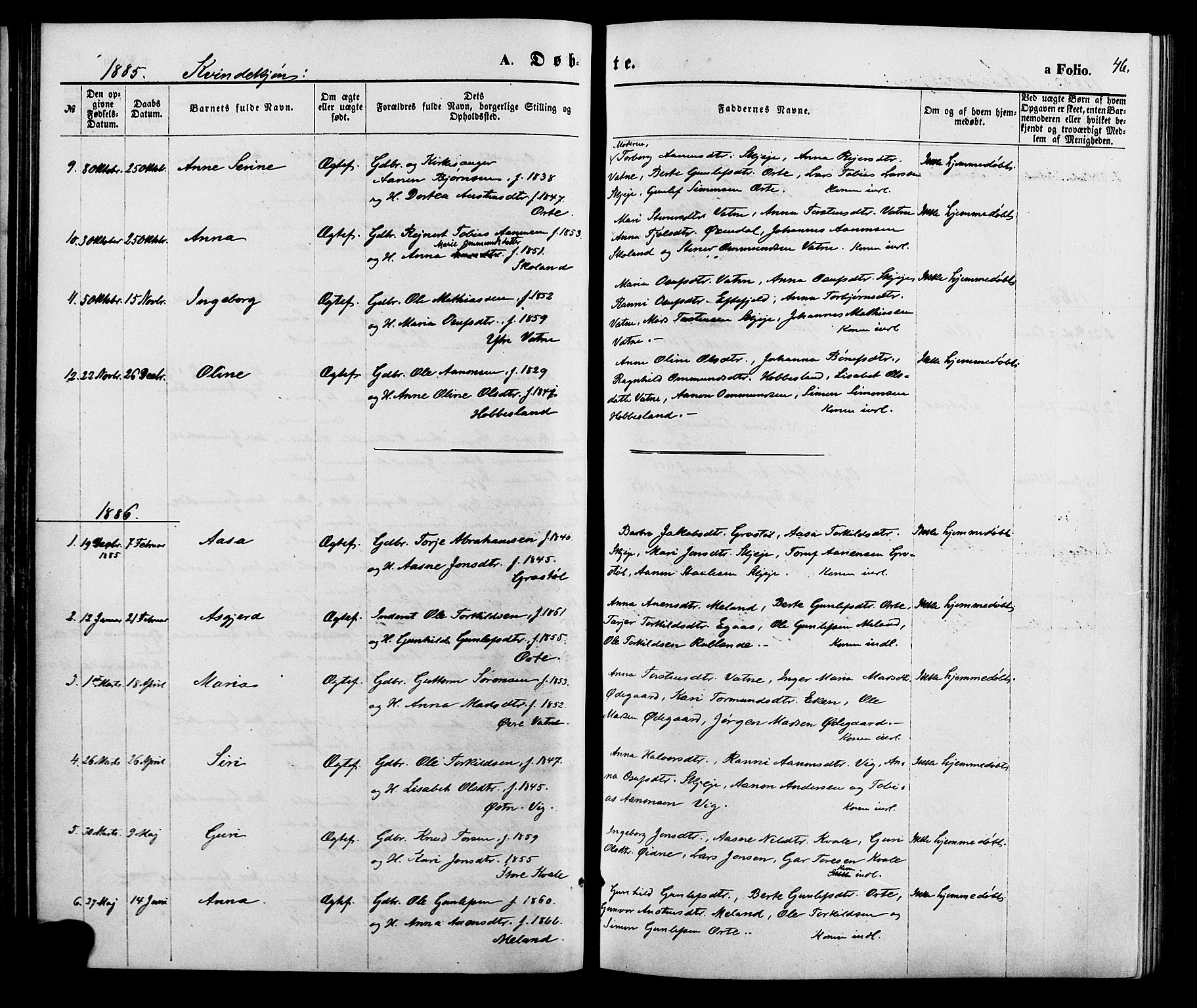 Hægebostad sokneprestkontor, AV/SAK-1111-0024/F/Fa/Fab/L0003: Parish register (official) no. A 3, 1872-1886, p. 46