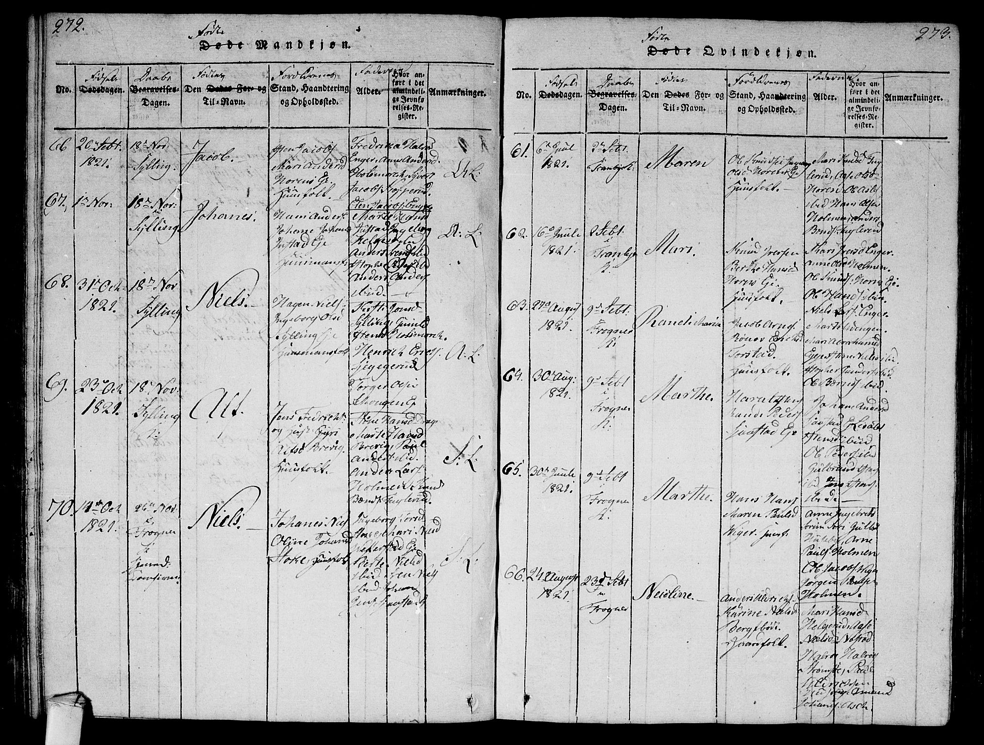 Lier kirkebøker, AV/SAKO-A-230/G/Ga/L0001: Parish register (copy) no. I 1, 1813-1824, p. 272-273