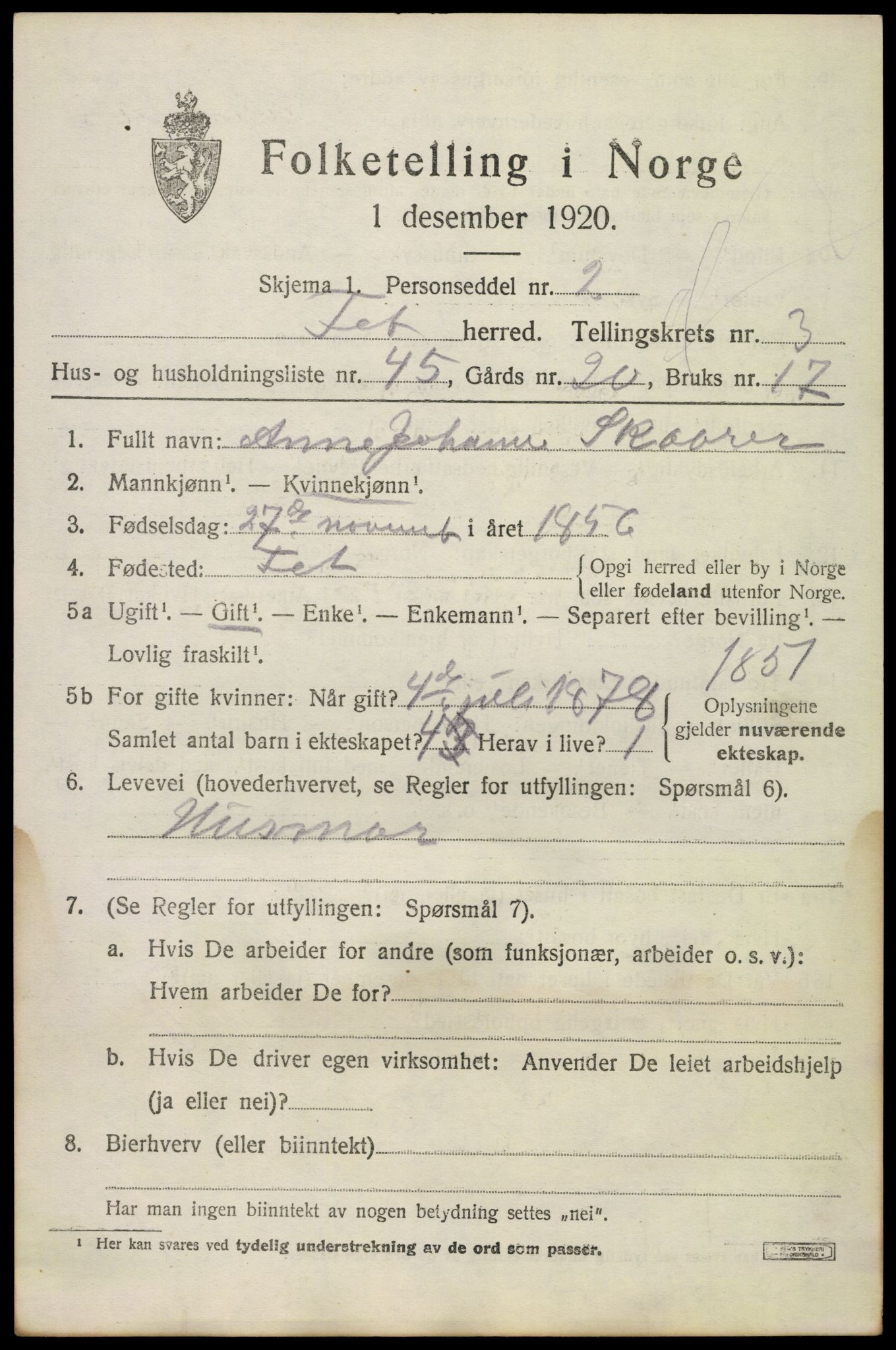 SAO, 1920 census for Fet, 1920, p. 4364