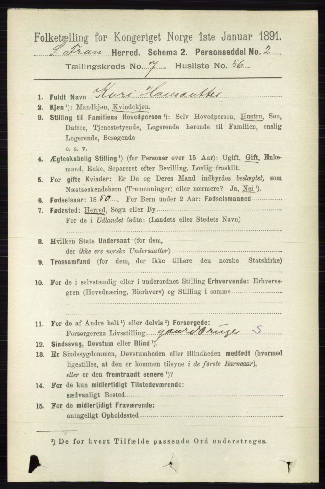 RA, 1891 census for 0519 Sør-Fron, 1891, p. 3305