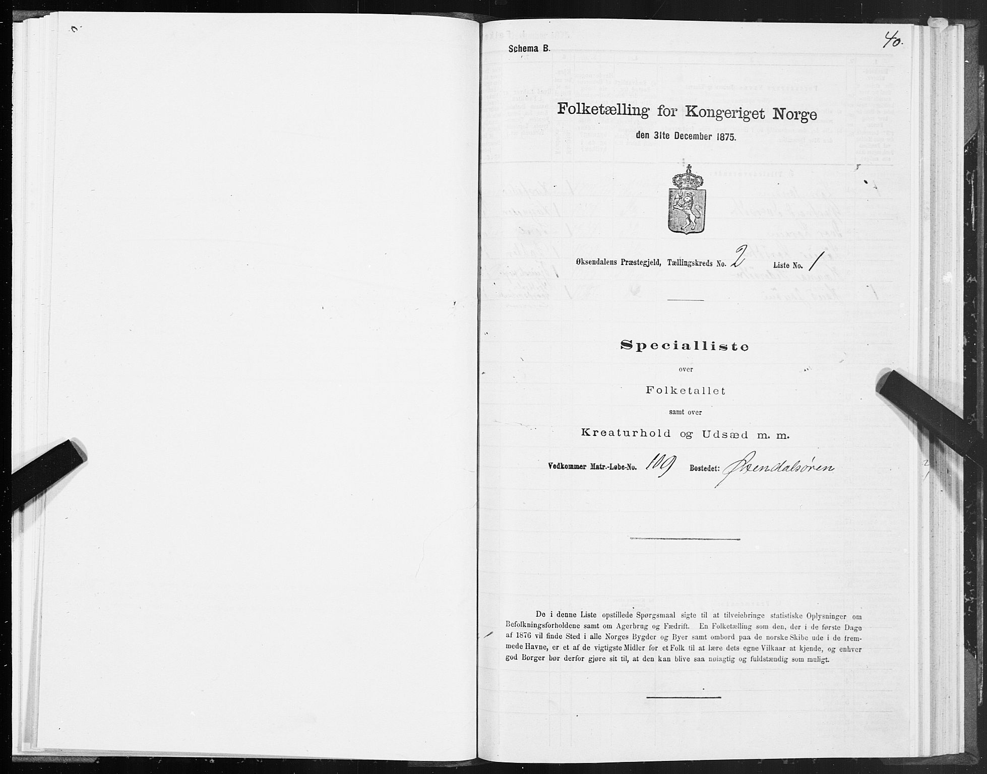 SAT, 1875 census for 1561P Øksendal, 1875, p. 1040