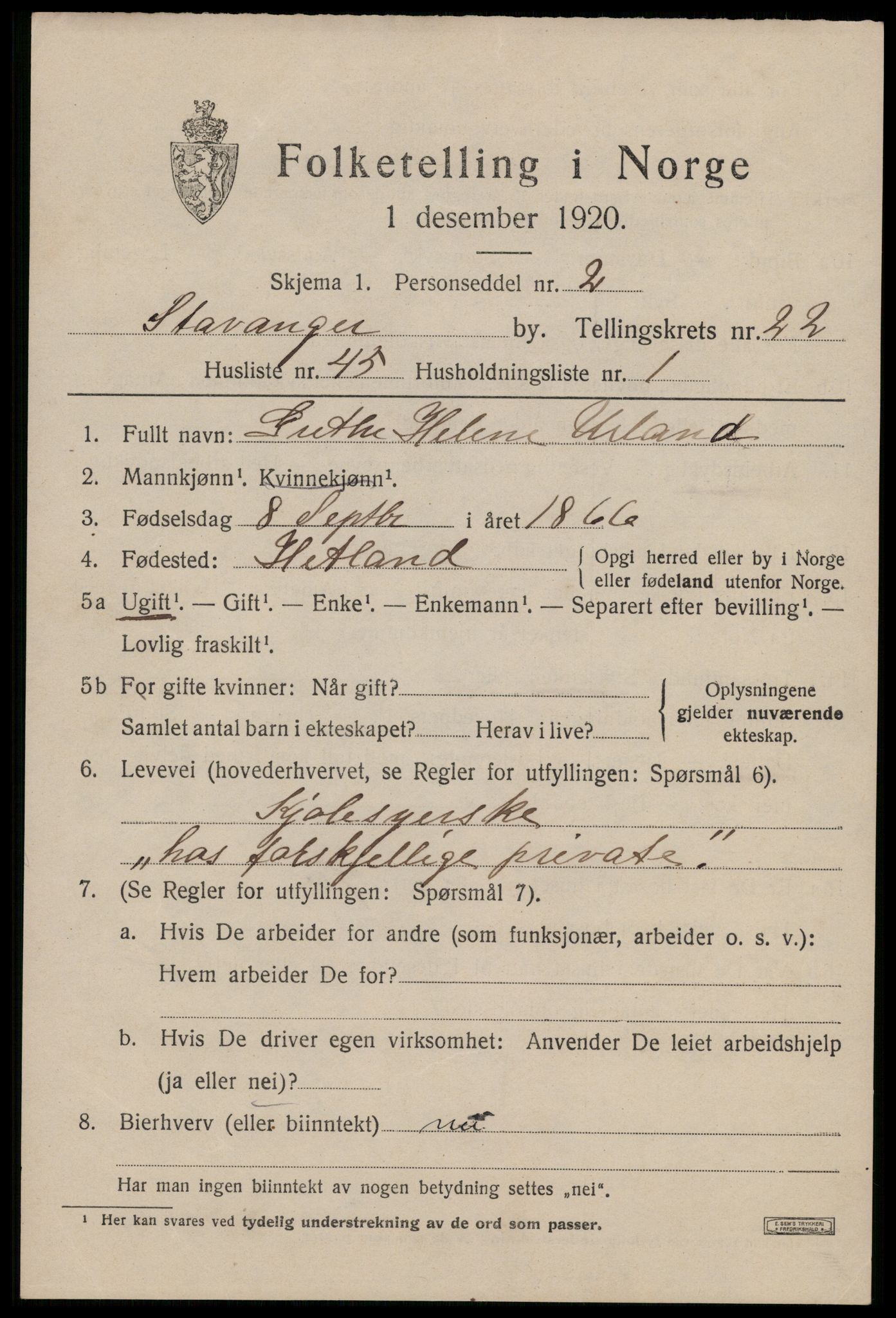 SAST, 1920 census for Stavanger, 1920, p. 74374