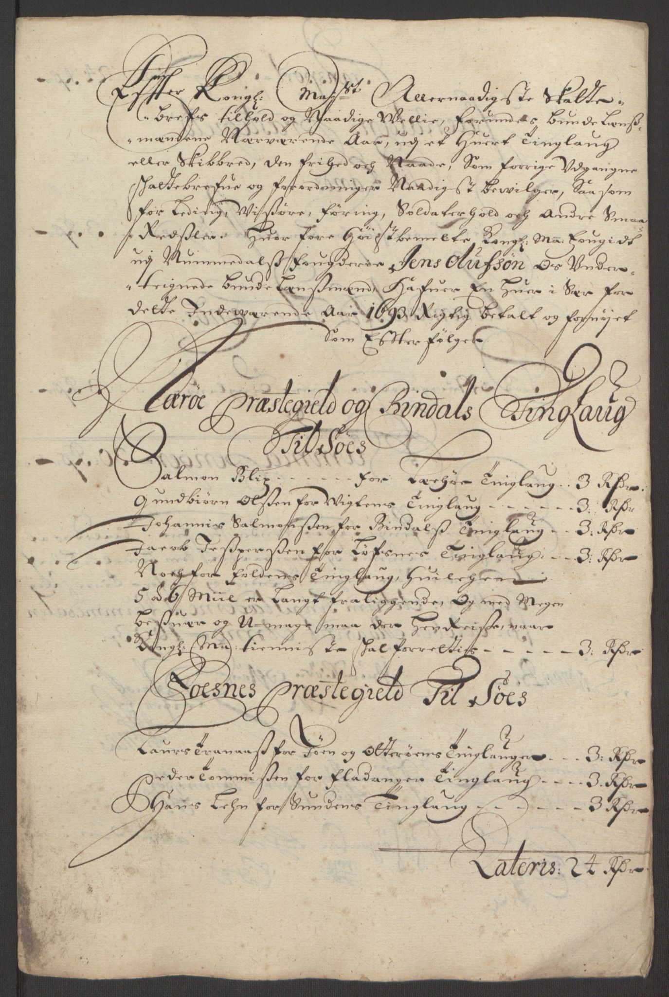 Rentekammeret inntil 1814, Reviderte regnskaper, Fogderegnskap, RA/EA-4092/R64/L4424: Fogderegnskap Namdal, 1692-1695, p. 311