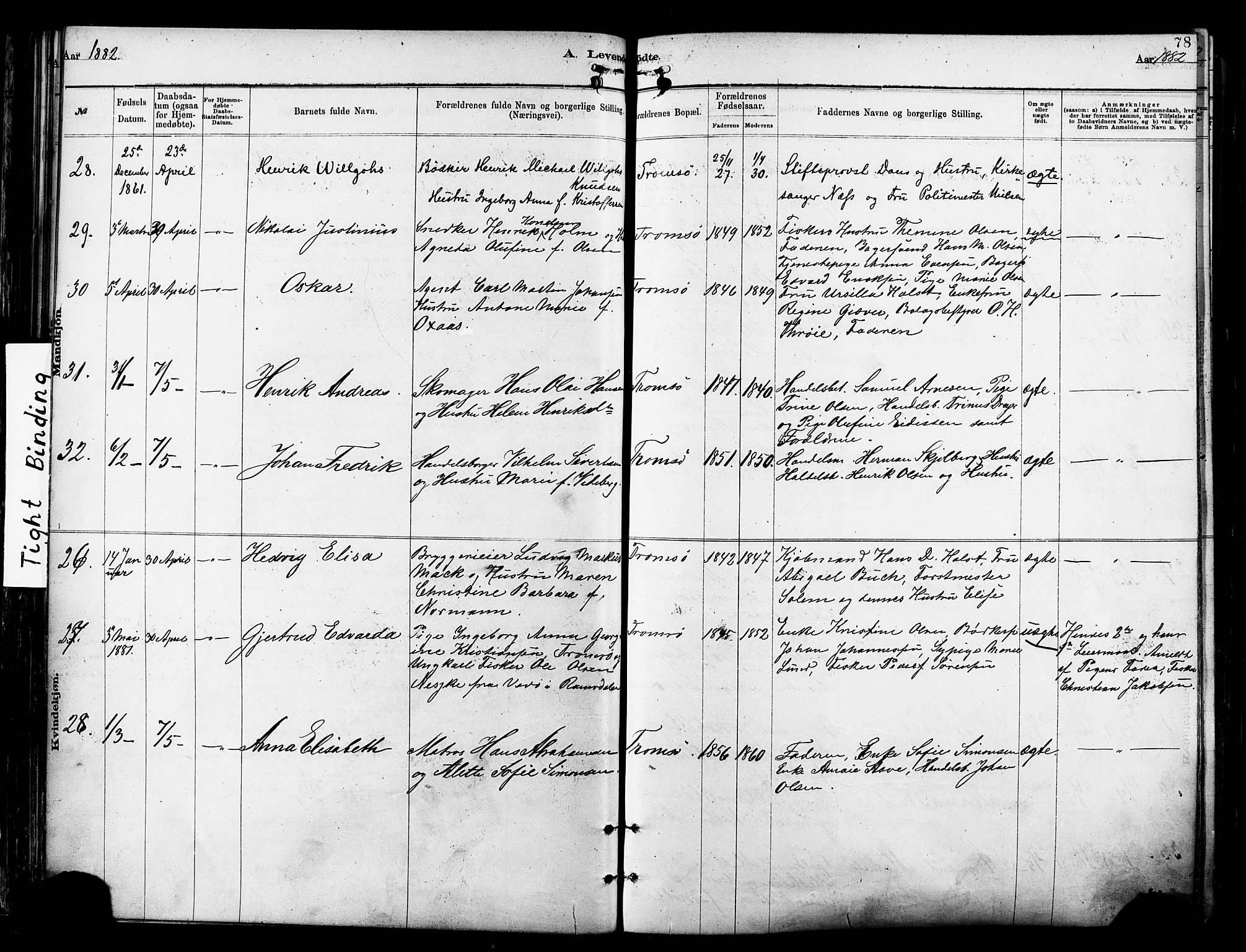 Tromsø sokneprestkontor/stiftsprosti/domprosti, SATØ/S-1343/G/Ga/L0014kirke: Parish register (official) no. 14, 1878-1888, p. 78