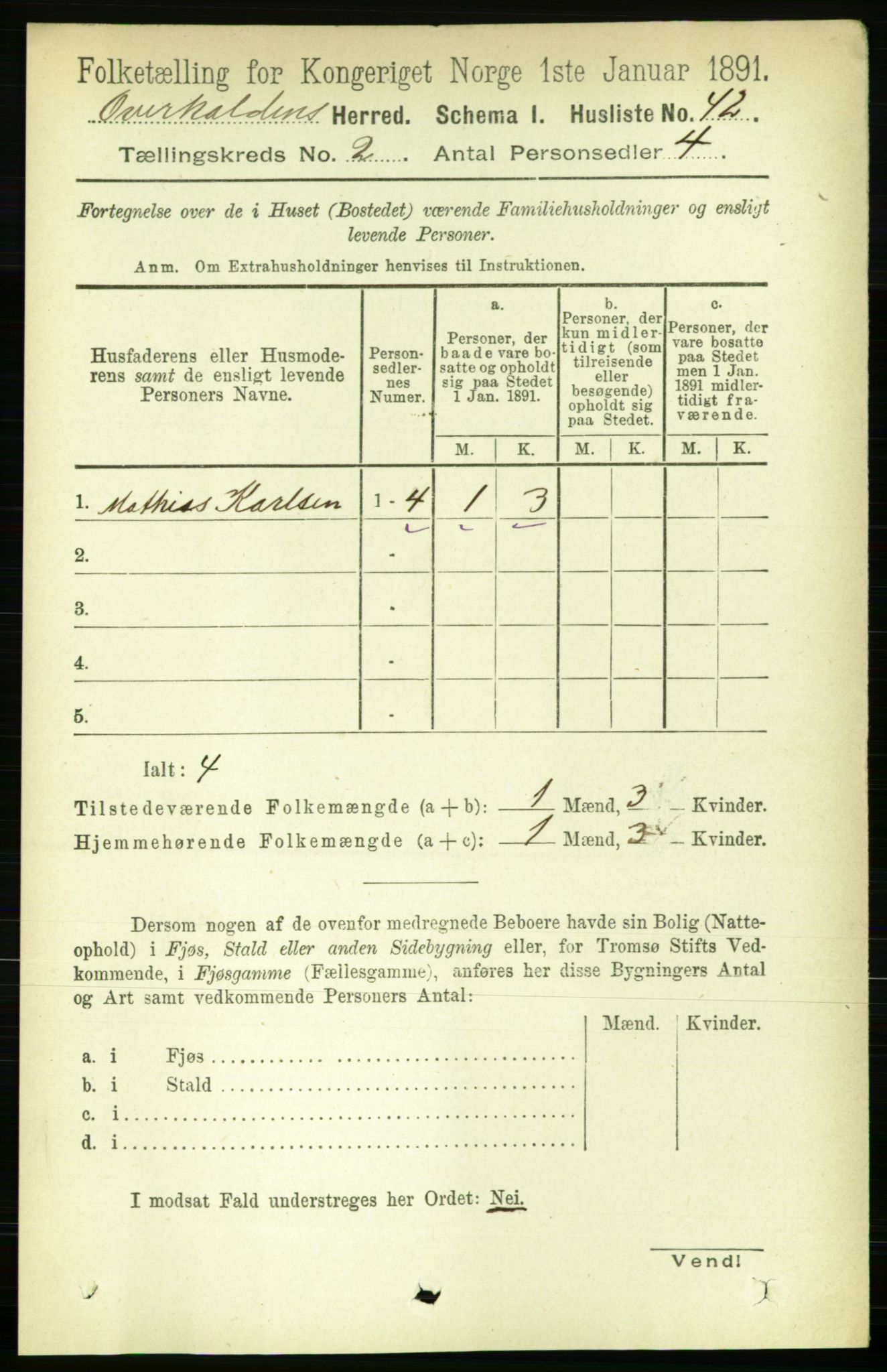 RA, 1891 census for 1744 Overhalla, 1891, p. 443