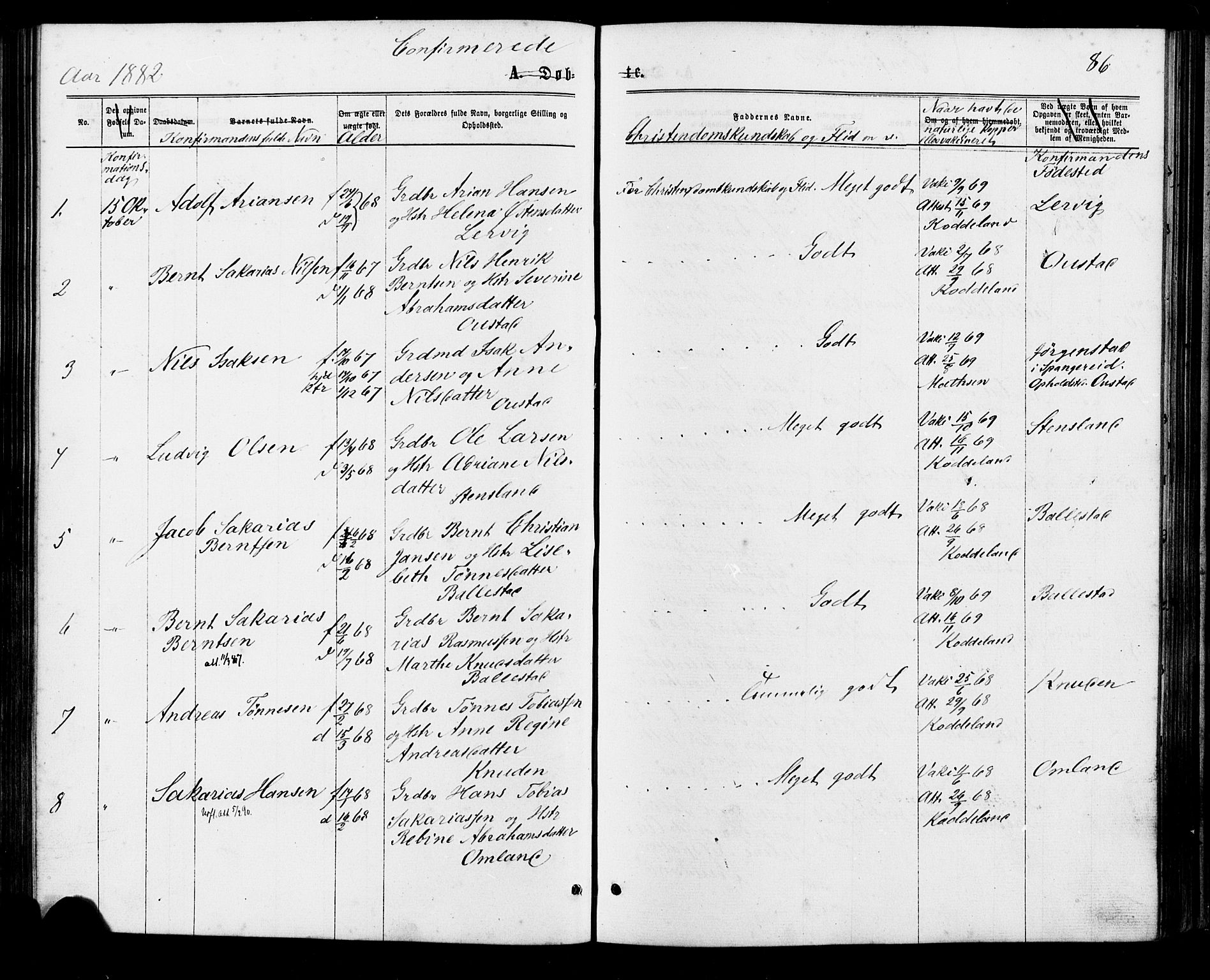 Lyngdal sokneprestkontor, SAK/1111-0029/F/Fa/Faa/L0003: Parish register (official) no. A 3, 1871-1882, p. 86