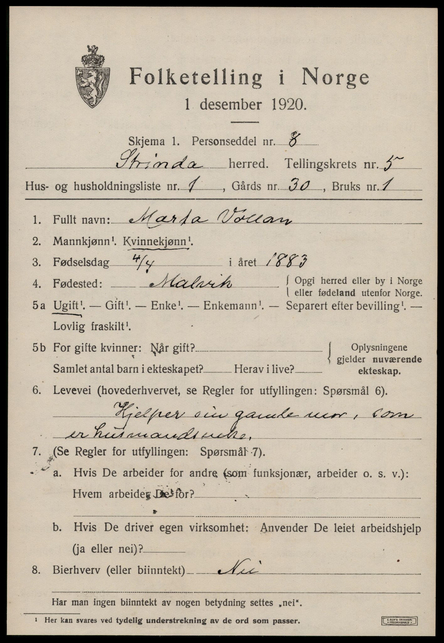 SAT, 1920 census for Strinda, 1920, p. 14158