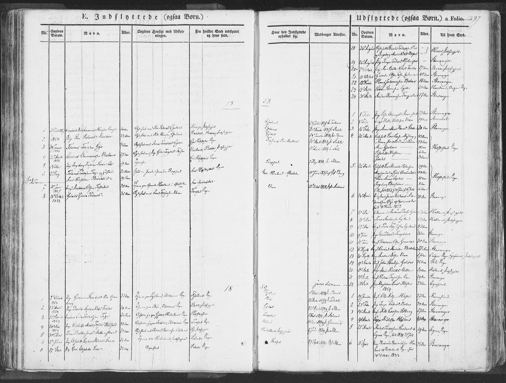 Helleland sokneprestkontor, SAST/A-101810: Parish register (official) no. A 6.2, 1834-1863, p. 397