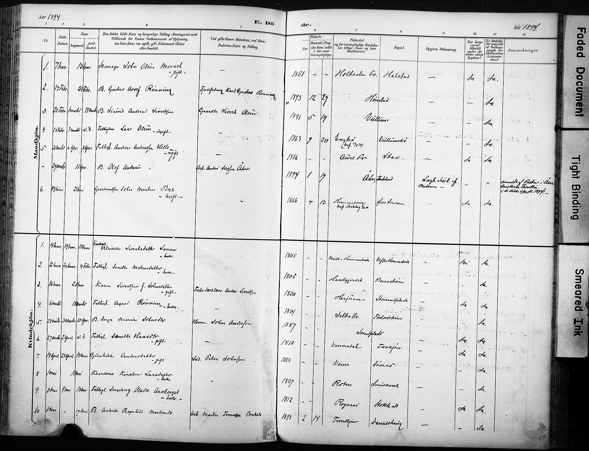 Ministerialprotokoller, klokkerbøker og fødselsregistre - Sør-Trøndelag, SAT/A-1456/616/L0411: Parish register (official) no. 616A08, 1894-1906