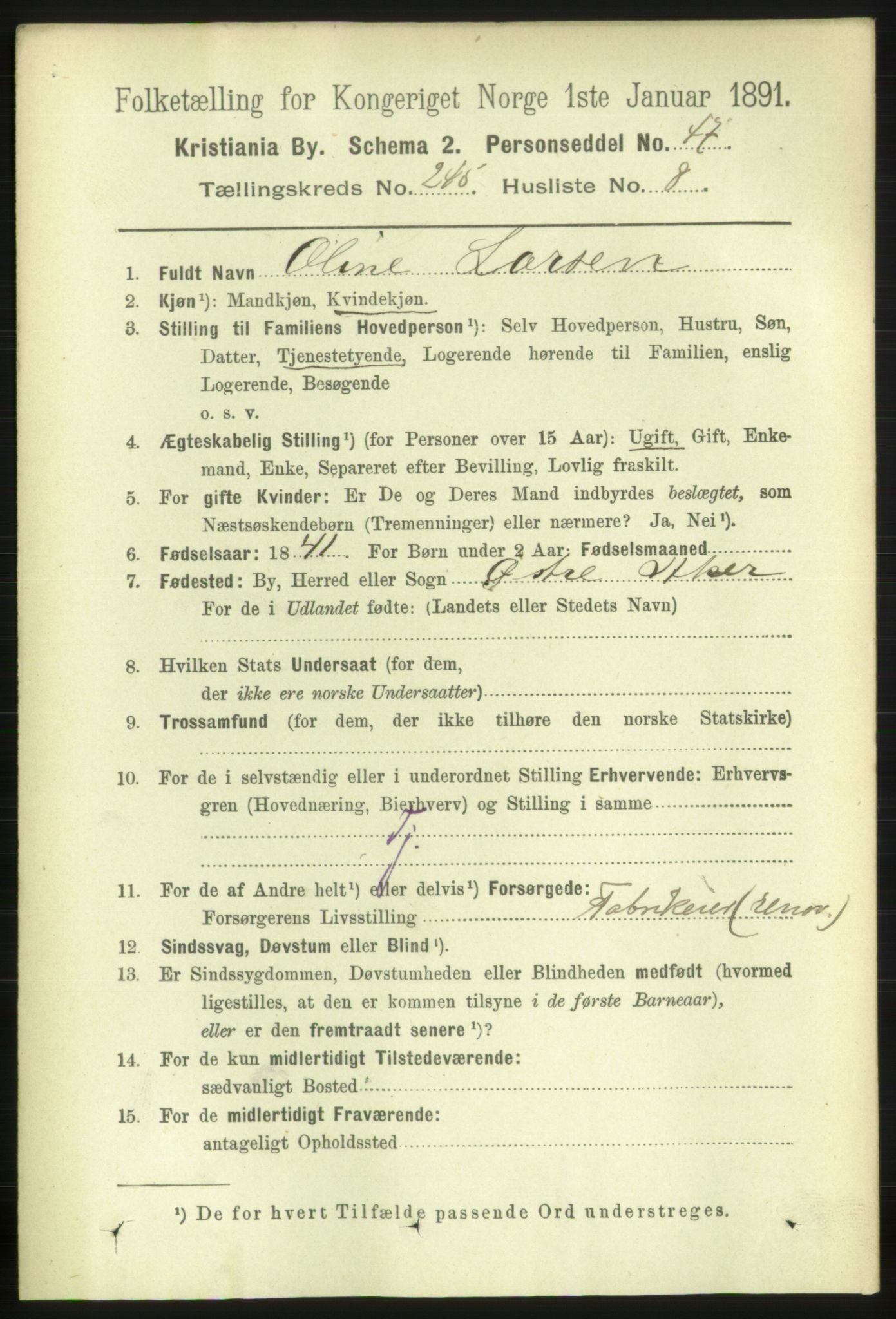 RA, 1891 census for 0301 Kristiania, 1891, p. 149538