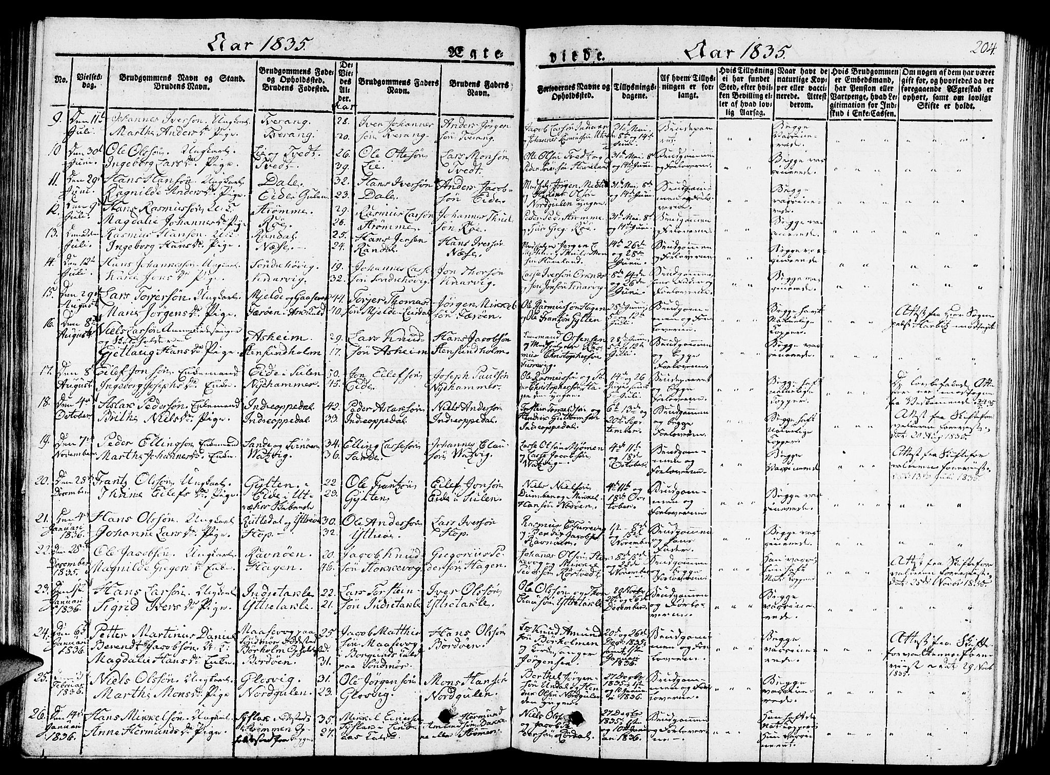 Gulen sokneprestembete, SAB/A-80201/H/Haa/Haaa/L0019: Parish register (official) no. A 19, 1826-1836, p. 204