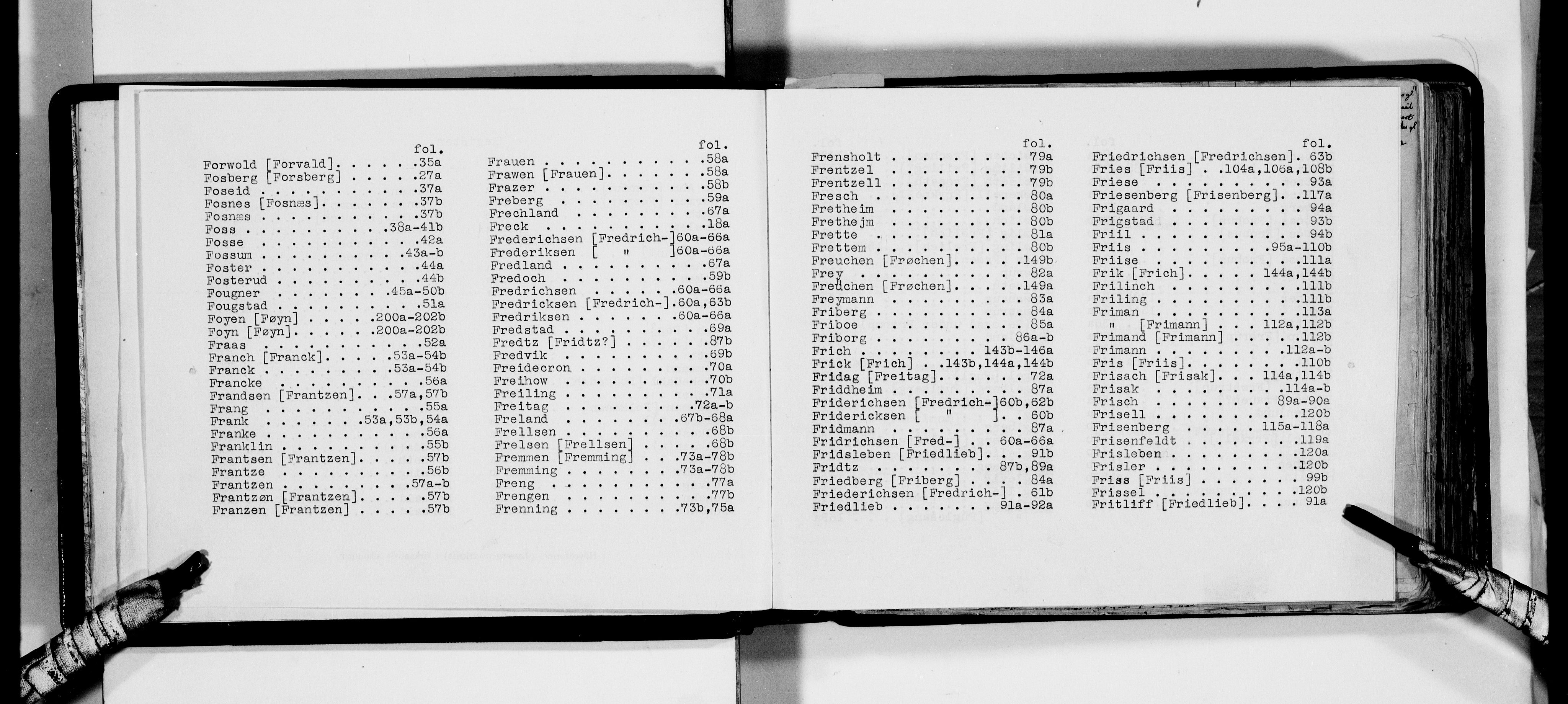 Lassens samlinger, AV/RA-PA-0051/F/Fa/L0014: Personalhistoriske og genealogiske opptegnelser: Fochsen - Føyn, 1500-1907