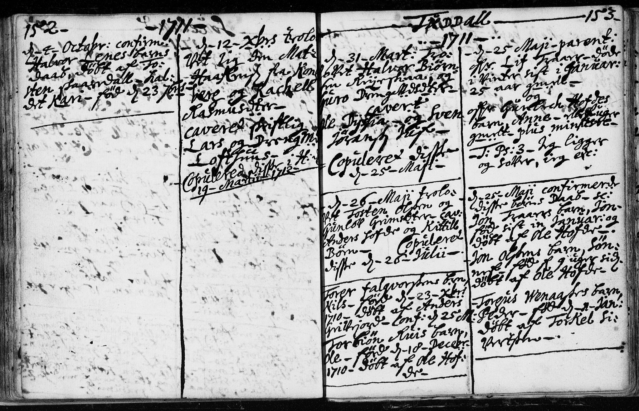 Hjartdal kirkebøker, AV/SAKO-A-270/F/Fa/L0001: Parish register (official) no. I 1, 1685-1714, p. 152-153