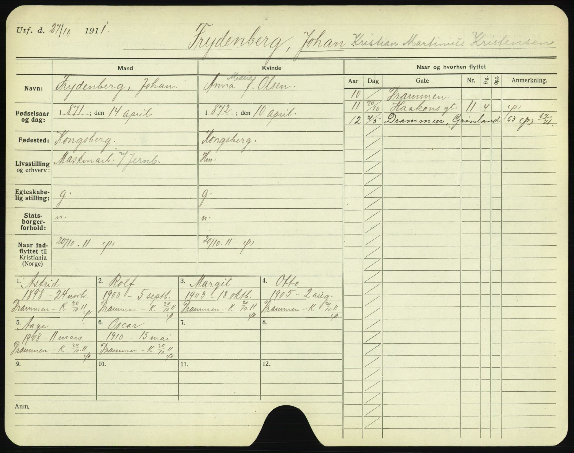 Oslo folkeregister, Registerkort, AV/SAO-A-11715/F/Fa/Fac/L0003: Menn, 1906-1914, p. 327a