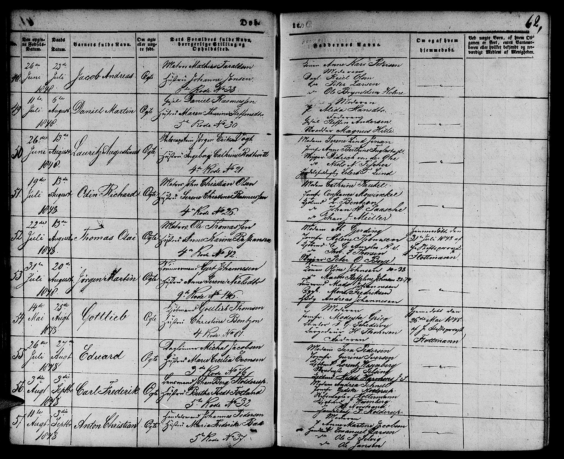 Nykirken Sokneprestembete, SAB/A-77101/H/Hab: Parish register (copy) no. B 1, 1842-1858, p. 62