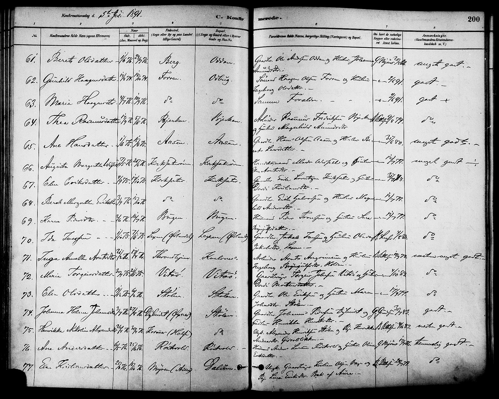 Ministerialprotokoller, klokkerbøker og fødselsregistre - Sør-Trøndelag, AV/SAT-A-1456/630/L0496: Parish register (official) no. 630A09, 1879-1895, p. 200