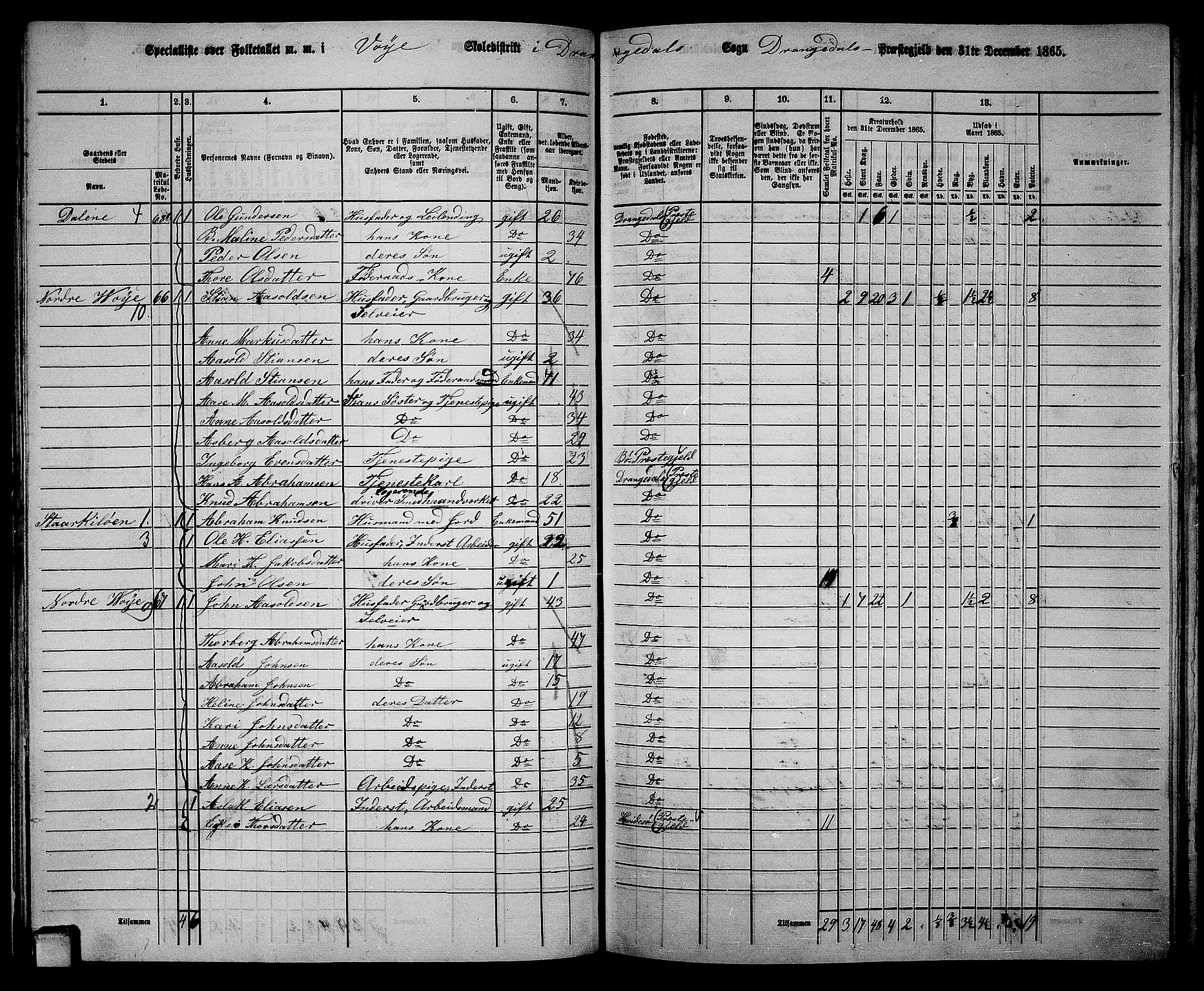 RA, 1865 census for Drangedal, 1865, p. 54