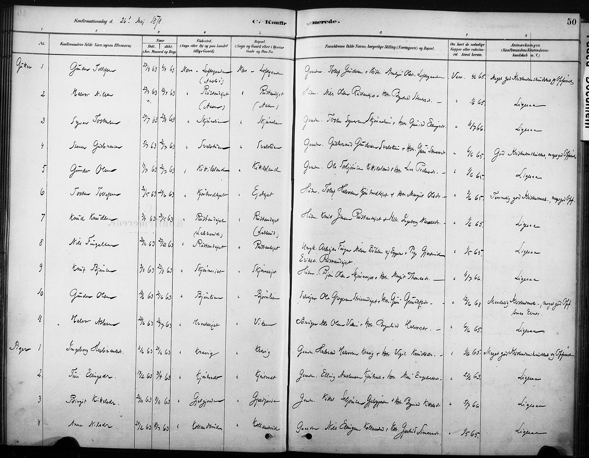 Nore kirkebøker, AV/SAKO-A-238/F/Fb/L0001: Parish register (official) no. II 1, 1878-1886, p. 50