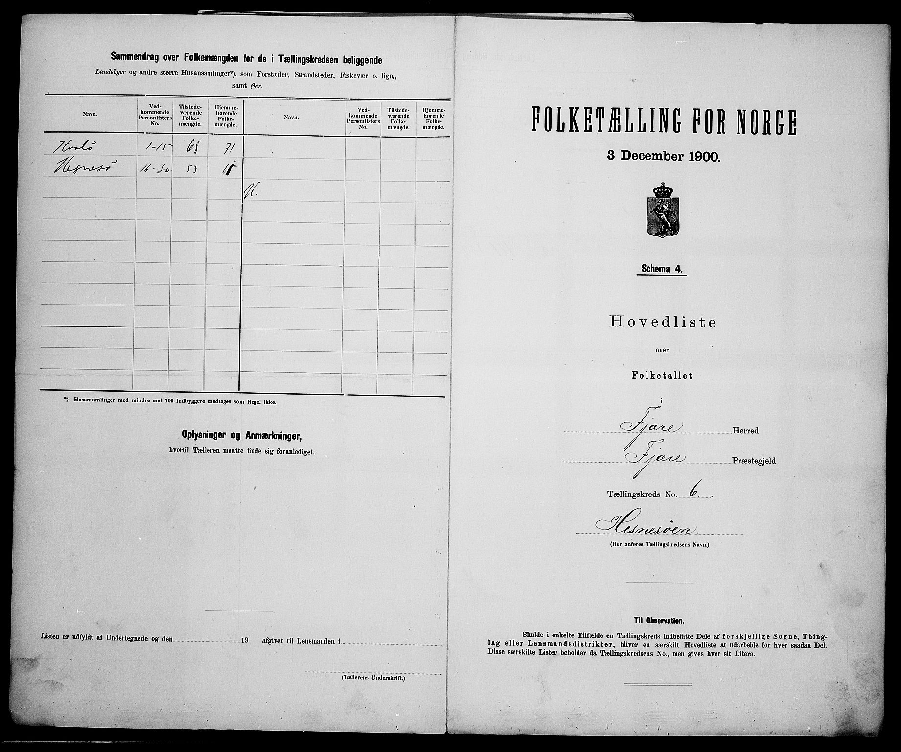 SAK, 1900 census for Fjære, 1900, p. 33