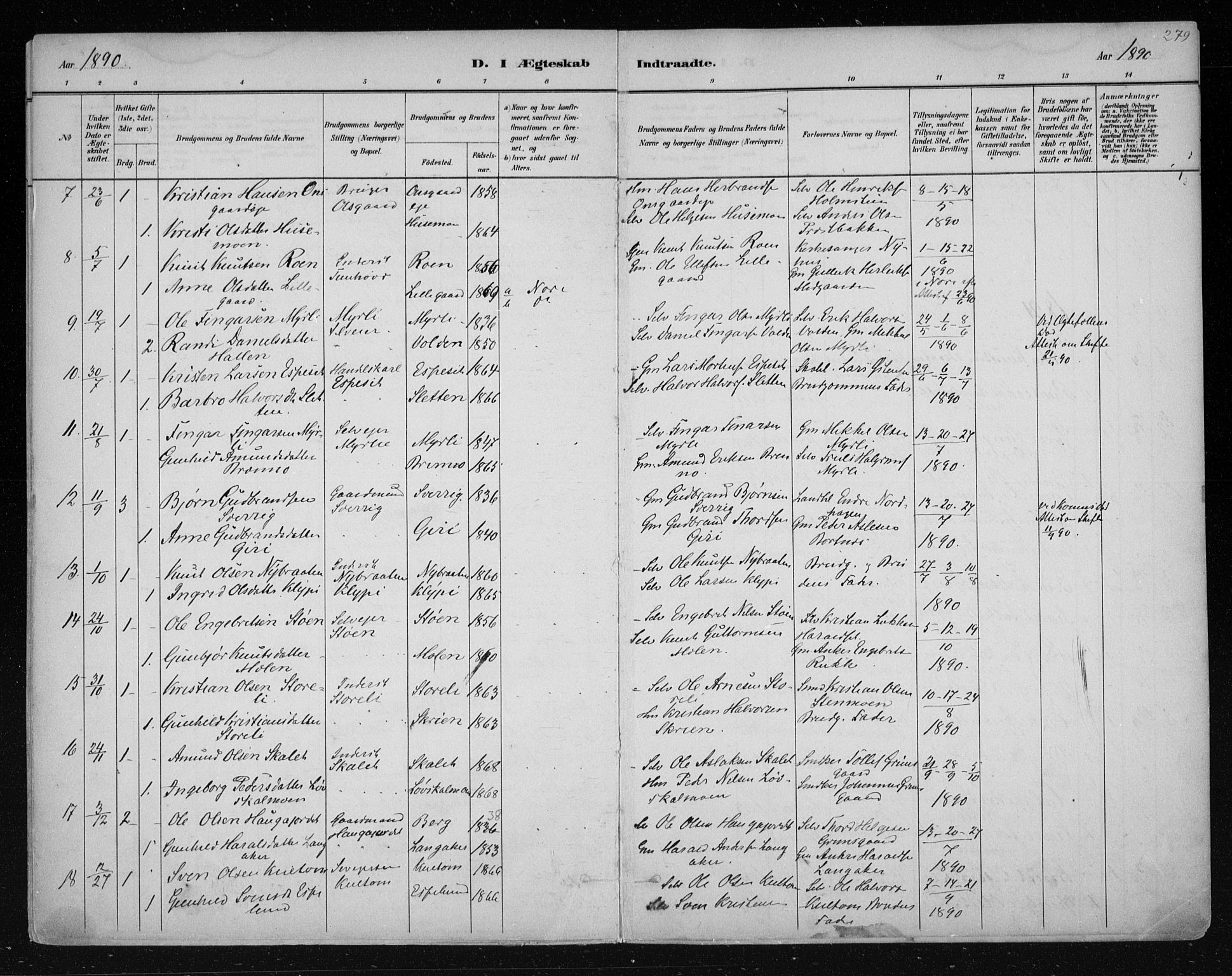 Nes kirkebøker, AV/SAKO-A-236/F/Fa/L0011: Parish register (official) no. 11, 1881-1912, p. 279