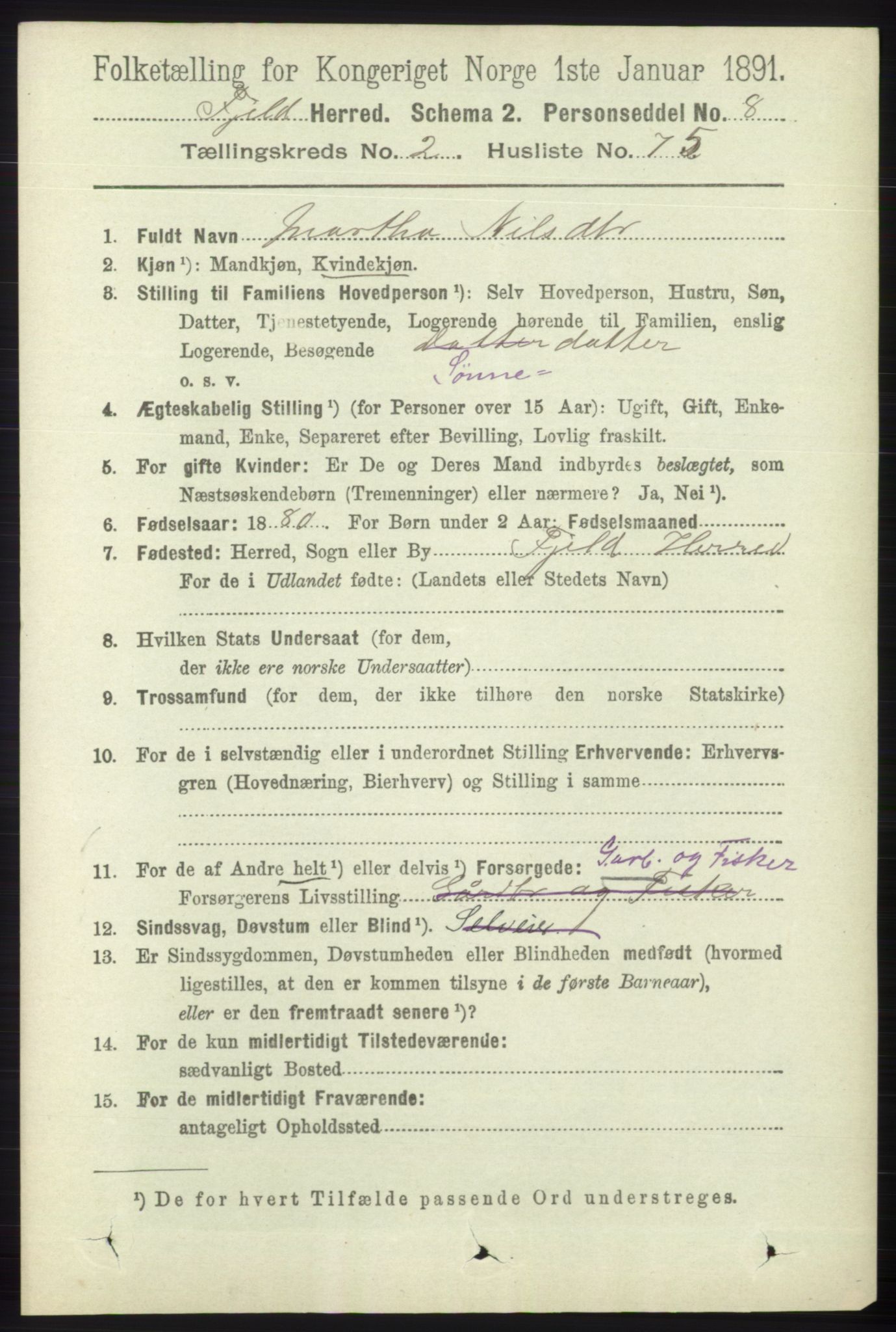 RA, 1891 census for 1246 Fjell, 1891, p. 1210